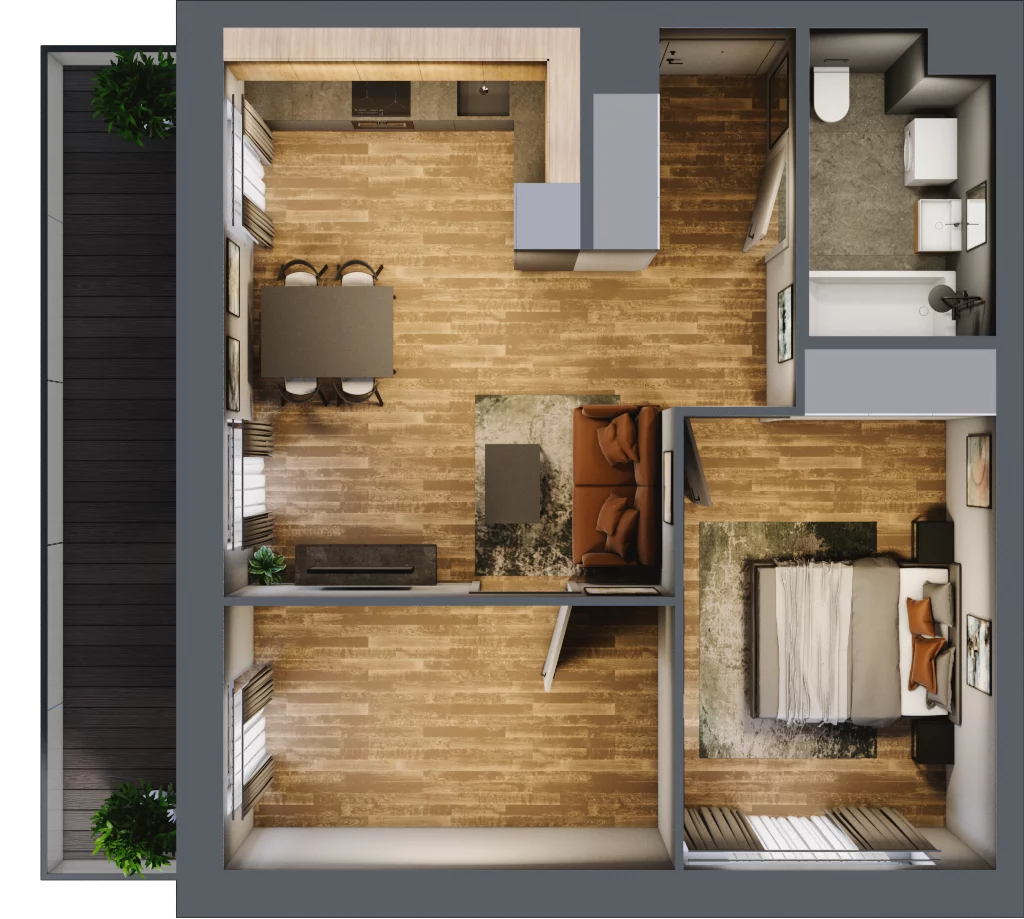 3 pokoje, mieszkanie 50,58 m², piętro 1, oferta nr B.2.7, Osiedle Kwintet, Warszawa, Białołęka, Grodzisk, ul. Podwójna 2, 4, 6, 8, 10