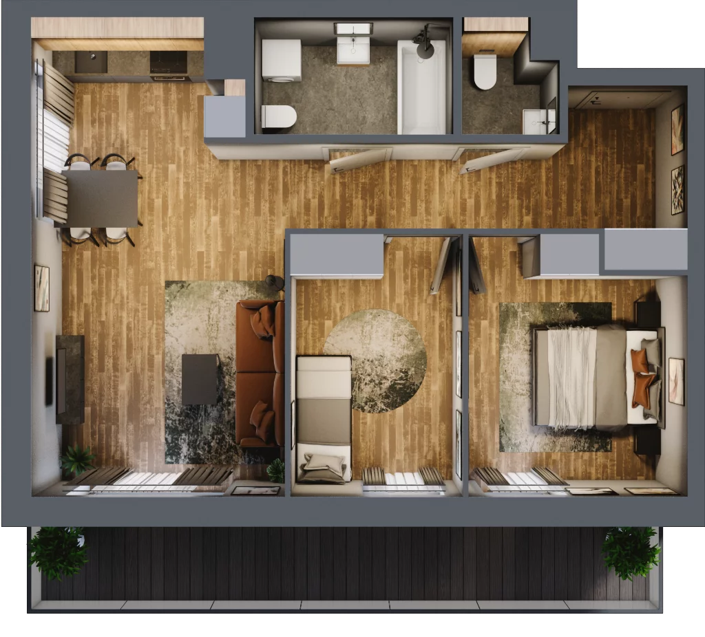 3 pokoje, mieszkanie 59,98 m², piętro 1, oferta nr B.2.10, Osiedle Kwintet, Warszawa, Białołęka, Grodzisk, ul. Podwójna 2, 4, 6, 8, 10