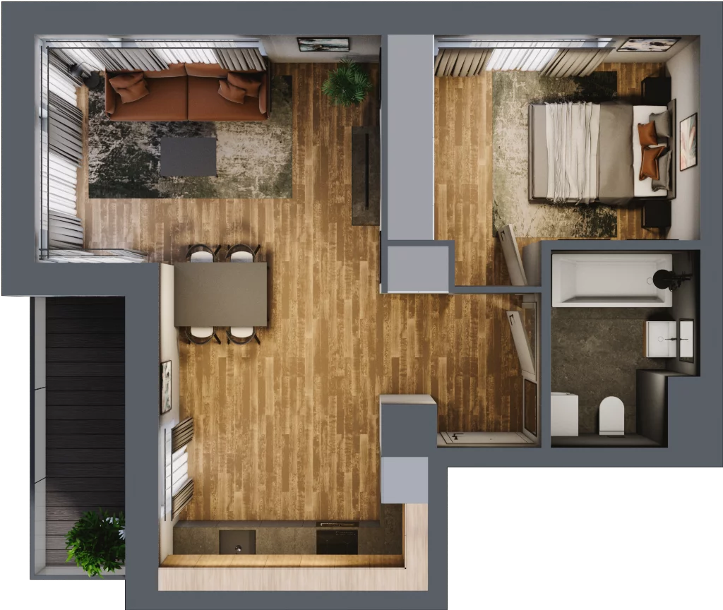 2 pokoje, mieszkanie 46,02 m², piętro 2, oferta nr B.2.12, Osiedle Kwintet, Warszawa, Białołęka, Grodzisk, ul. Podwójna 2, 4, 6, 8, 10