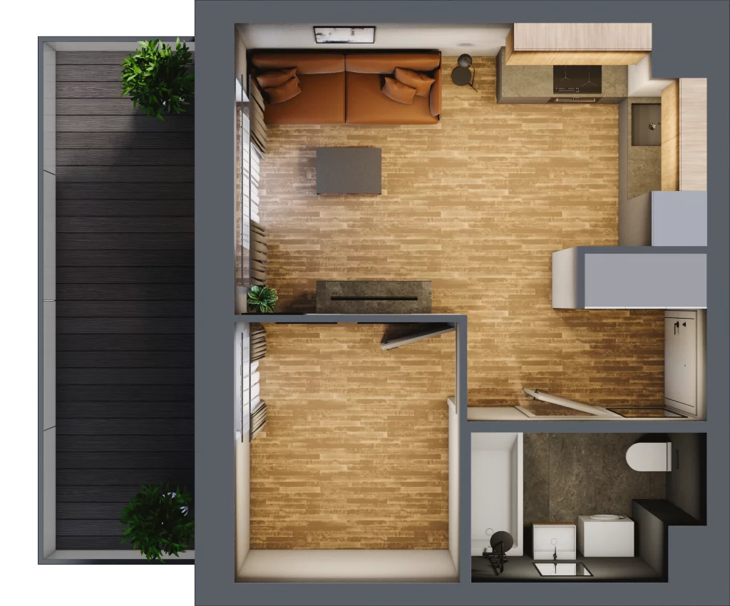 2 pokoje, mieszkanie 29,20 m², piętro 3, oferta nr B.2.19, Osiedle Kwintet, Warszawa, Białołęka, Grodzisk, ul. Podwójna 2, 4, 6, 8, 10