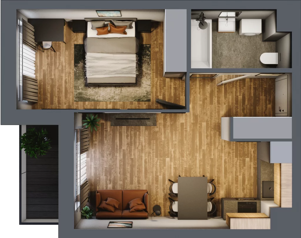 2 pokoje, mieszkanie 38,93 m², parter, oferta nr B.3.3, Osiedle Kwintet, Warszawa, Białołęka, Grodzisk, ul. Podwójna 2, 4, 6, 8, 10