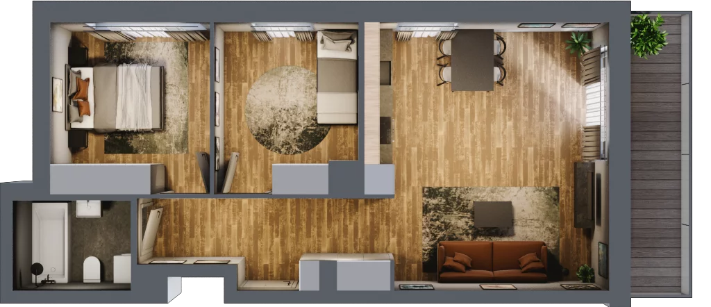 3 pokoje, mieszkanie 56,78 m², parter, oferta nr B.3.6, Osiedle Kwintet, Warszawa, Białołęka, Grodzisk, ul. Podwójna 2, 4, 6, 8, 10