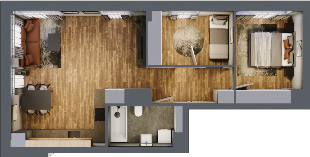 3 pokoje, mieszkanie 58,50 m², parter, oferta nr B.4.1, Osiedle Kwintet, Warszawa, Białołęka, Grodzisk, ul. Podwójna 2, 4, 6, 8, 10