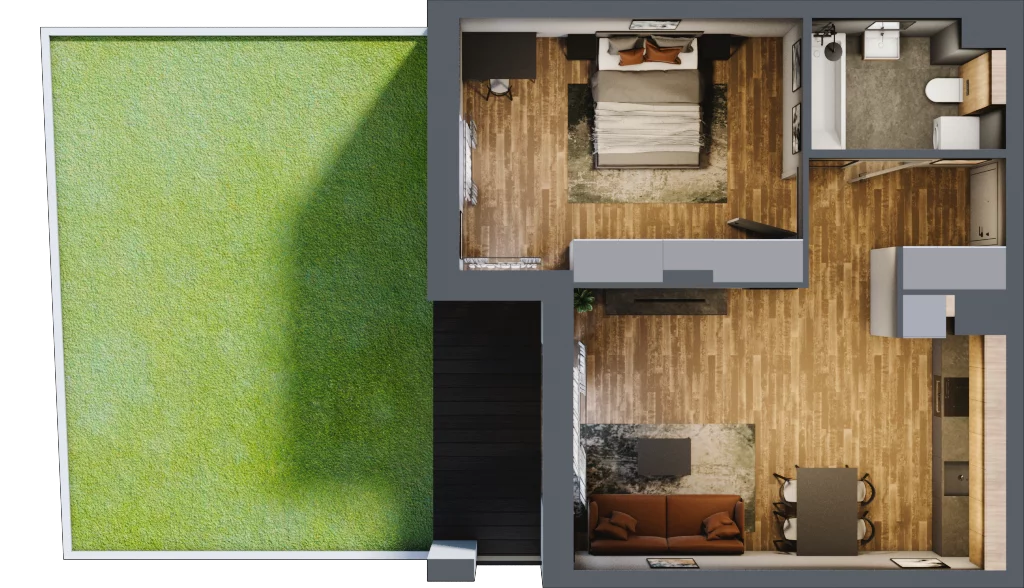 2 pokoje, mieszkanie 49,63 m², parter, oferta nr B.4.3, Osiedle Kwintet, Warszawa, Białołęka, Grodzisk, ul. Podwójna 2, 4, 6, 8, 10