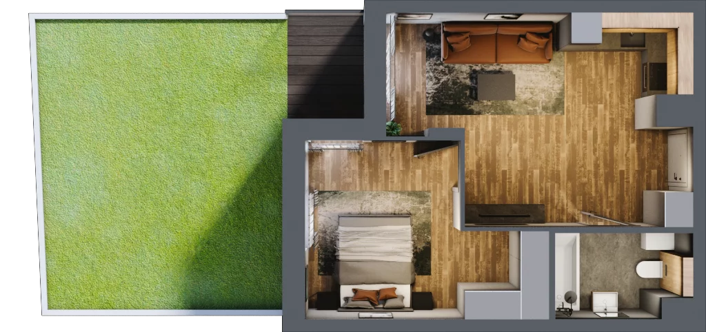 2 pokoje, mieszkanie 39,61 m², parter, oferta nr B.4.4, Osiedle Kwintet, Warszawa, Białołęka, Grodzisk, ul. Podwójna 2, 4, 6, 8, 10