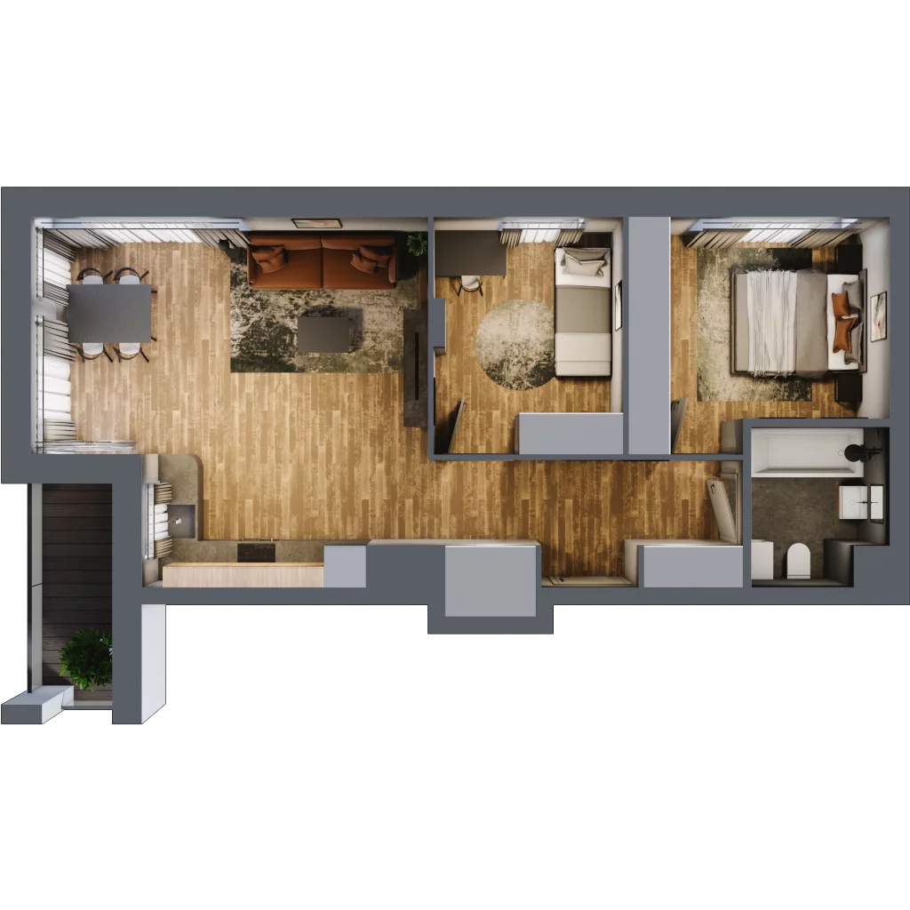 3 pokoje, mieszkanie 59,98 m², piętro 1, oferta nr B.4.7, Osiedle Kwintet, Warszawa, Białołęka, Grodzisk, ul. Podwójna 2, 4, 6, 8, 10