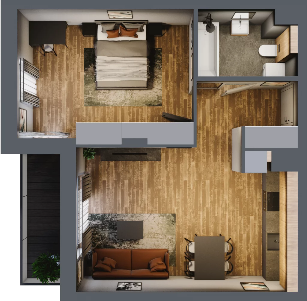 2 pokoje, mieszkanie 49,63 m², piętro 1, oferta nr B.4.9, Osiedle Kwintet, Warszawa, Białołęka, Grodzisk, ul. Podwójna 2, 4, 6, 8, 10