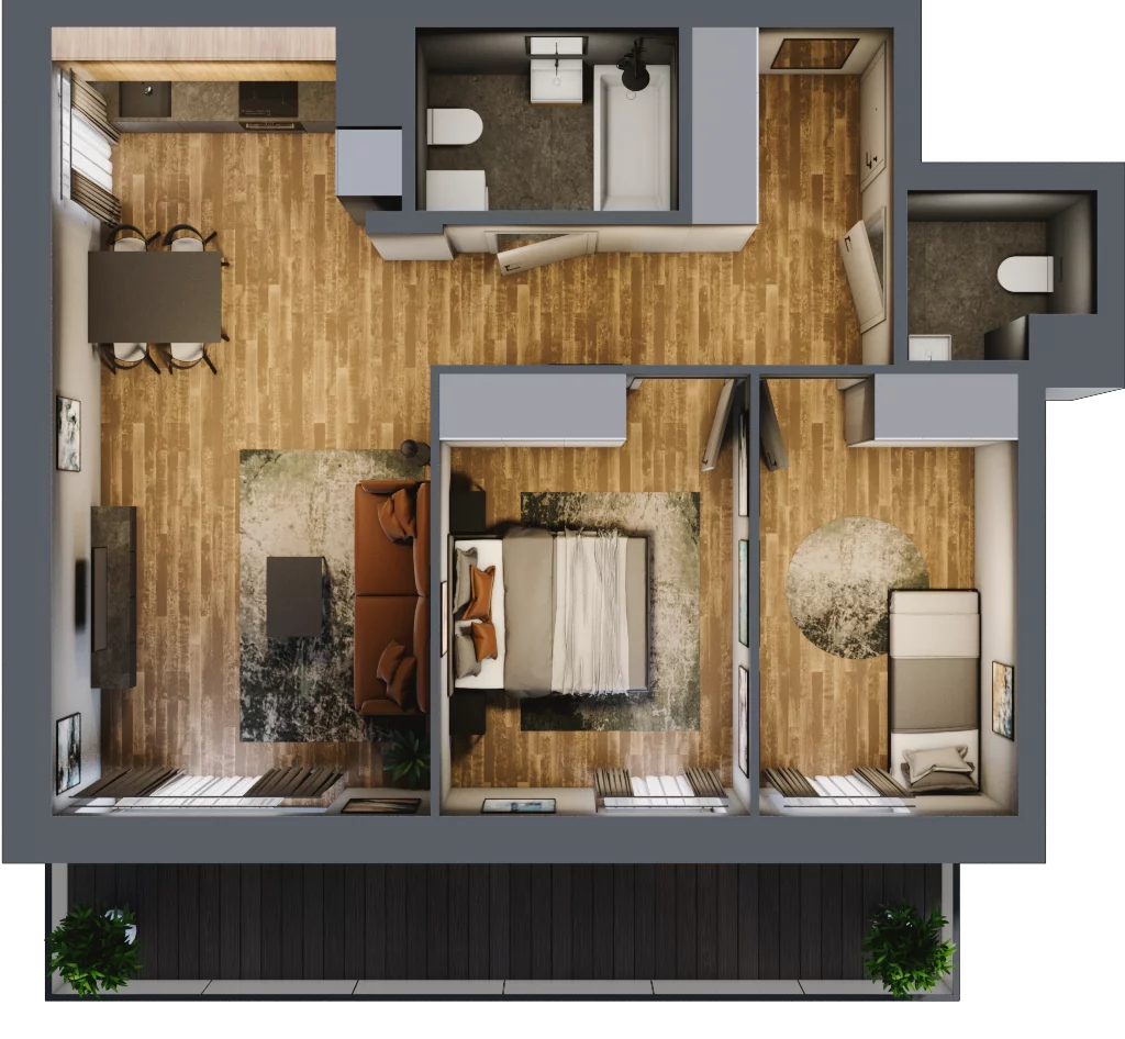 3 pokoje, mieszkanie 58,36 m², piętro 1, oferta nr B.4.11, Osiedle Kwintet, Warszawa, Białołęka, Grodzisk, ul. Podwójna 2, 4, 6, 8, 10