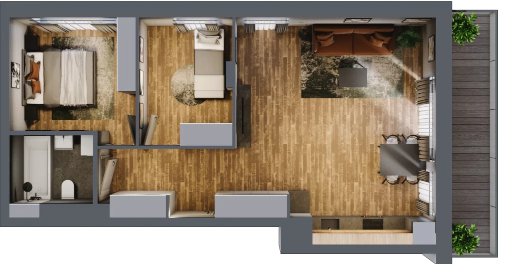 3 pokoje, mieszkanie 59,98 m², piętro 1, oferta nr B.4.12, Osiedle Kwintet, Warszawa, Białołęka, Grodzisk, ul. Podwójna 2, 4, 6, 8, 10