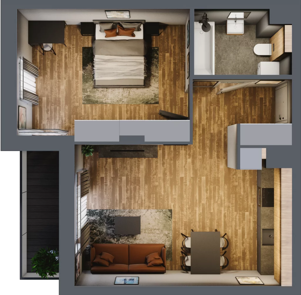 2 pokoje, mieszkanie 49,63 m², piętro 2, oferta nr B.4.15, Osiedle Kwintet, Warszawa, Białołęka, Grodzisk, ul. Podwójna 2, 4, 6, 8, 10