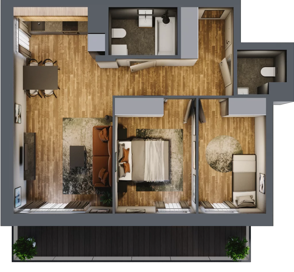 3 pokoje, mieszkanie 58,36 m², piętro 2, oferta nr B.4.17, Osiedle Kwintet, Warszawa, Białołęka, Grodzisk, ul. Podwójna 2, 4, 6, 8, 10
