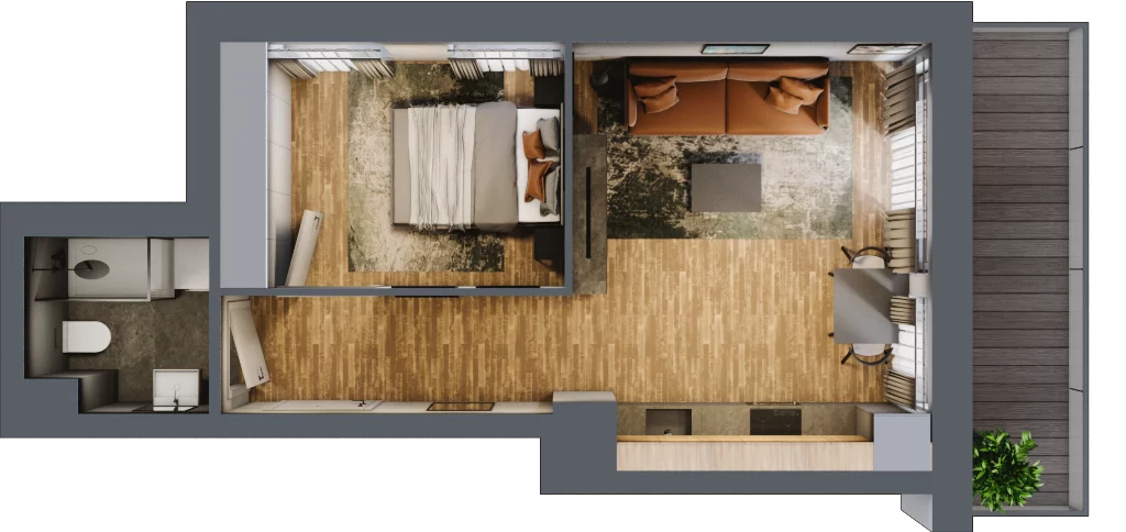 2 pokoje, mieszkanie 33,78 m², parter, oferta nr B.5.6, Osiedle Kwintet, Warszawa, Białołęka, Grodzisk, ul. Podwójna 2, 4, 6, 8, 10