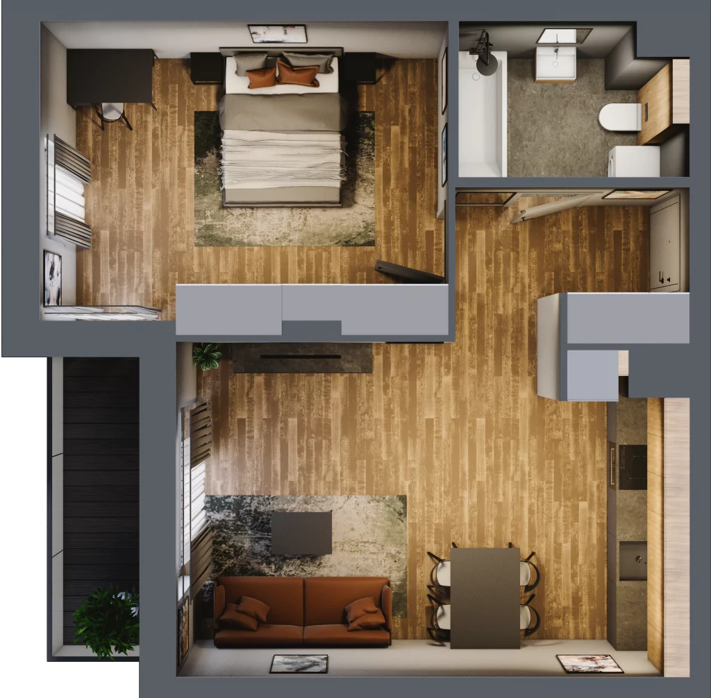 2 pokoje, mieszkanie 49,63 m², piętro 1, oferta nr B.5.9, Osiedle Kwintet, Warszawa, Białołęka, Grodzisk, ul. Podwójna 2, 4, 6, 8, 10