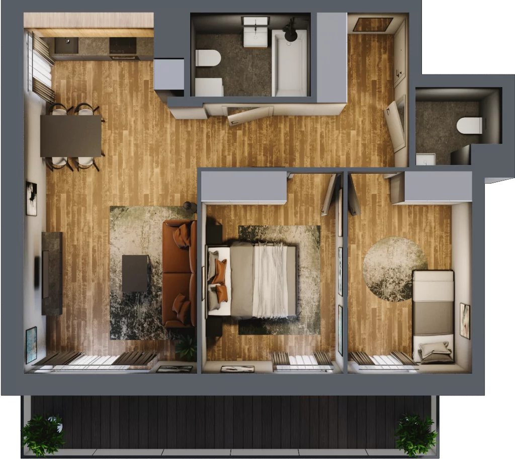 3 pokoje, mieszkanie 58,84 m², piętro 1, oferta nr B.5.11, Osiedle Kwintet, Warszawa, Białołęka, Grodzisk, ul. Podwójna 2, 4, 6, 8, 10