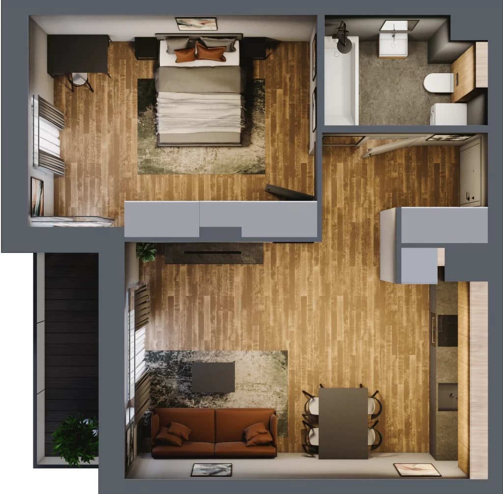 2 pokoje, mieszkanie 49,63 m², piętro 2, oferta nr B.5.15, Osiedle Kwintet, Warszawa, Białołęka, Grodzisk, ul. Podwójna 2, 4, 6, 8, 10