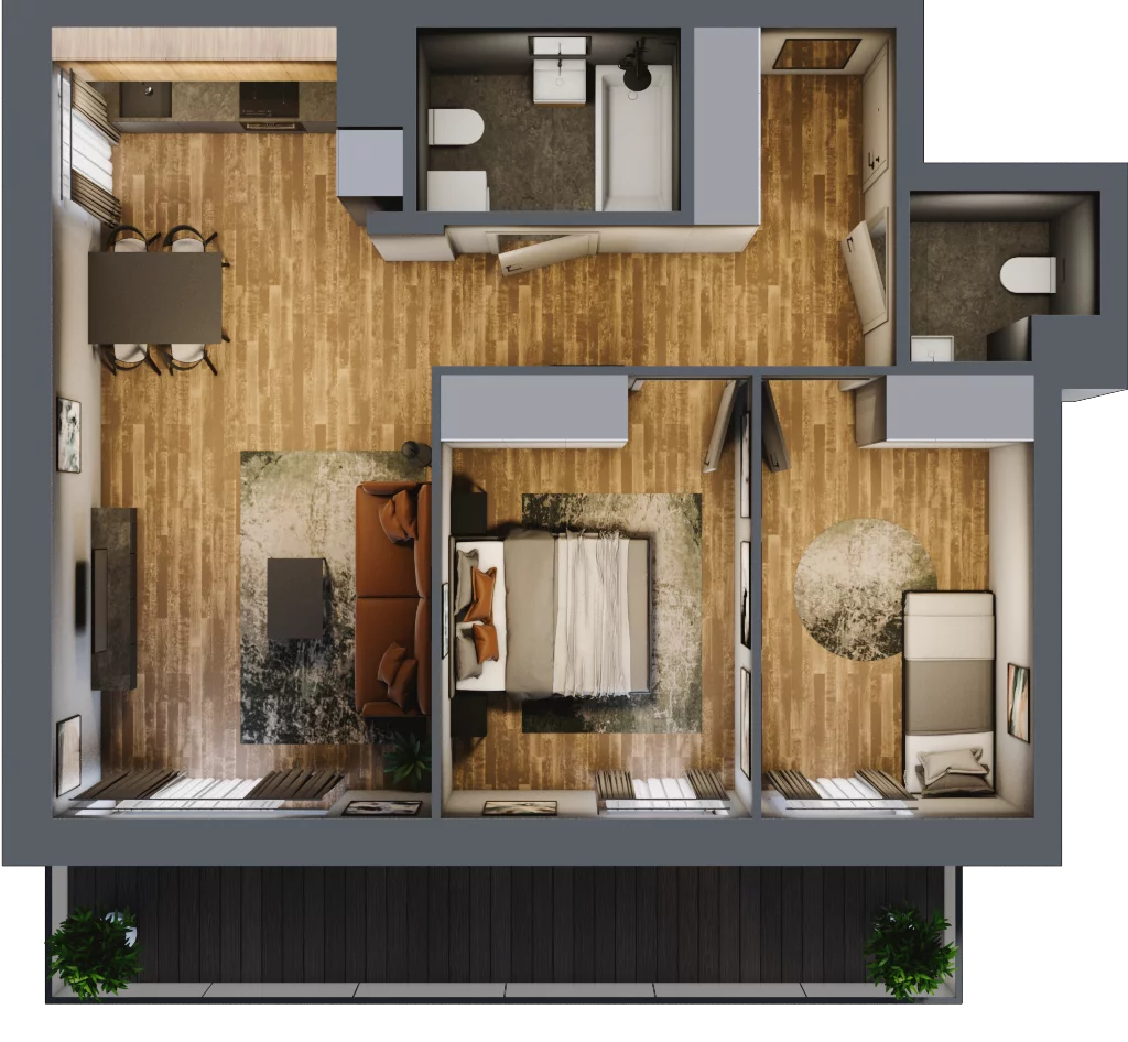 3 pokoje, mieszkanie 58,84 m², piętro 2, oferta nr B.5.17, Osiedle Kwintet, Warszawa, Białołęka, Grodzisk, ul. Podwójna 2, 4, 6, 8, 10
