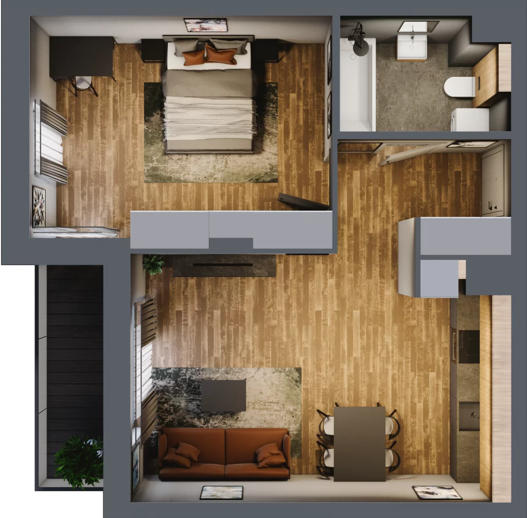 2 pokoje, mieszkanie 49,63 m², piętro 3, oferta nr B.5.21, Osiedle Kwintet, Warszawa, Białołęka, Grodzisk, ul. Podwójna 2, 4, 6, 8, 10