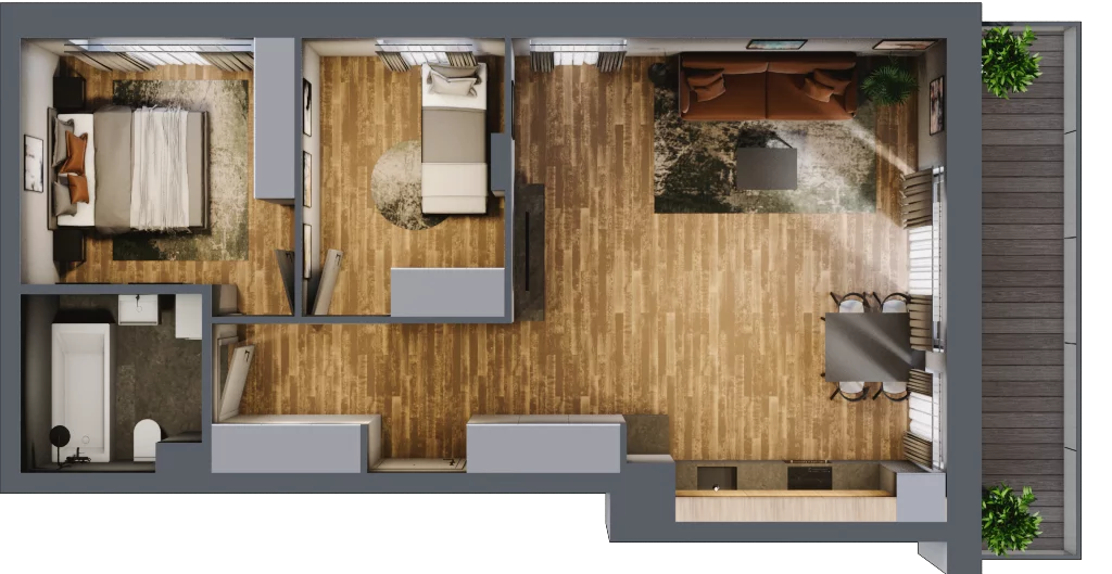 3 pokoje, mieszkanie 59,98 m², piętro 3, oferta nr B.5.24, Osiedle Kwintet, Warszawa, Białołęka, Grodzisk, ul. Podwójna 2, 4, 6, 8, 10