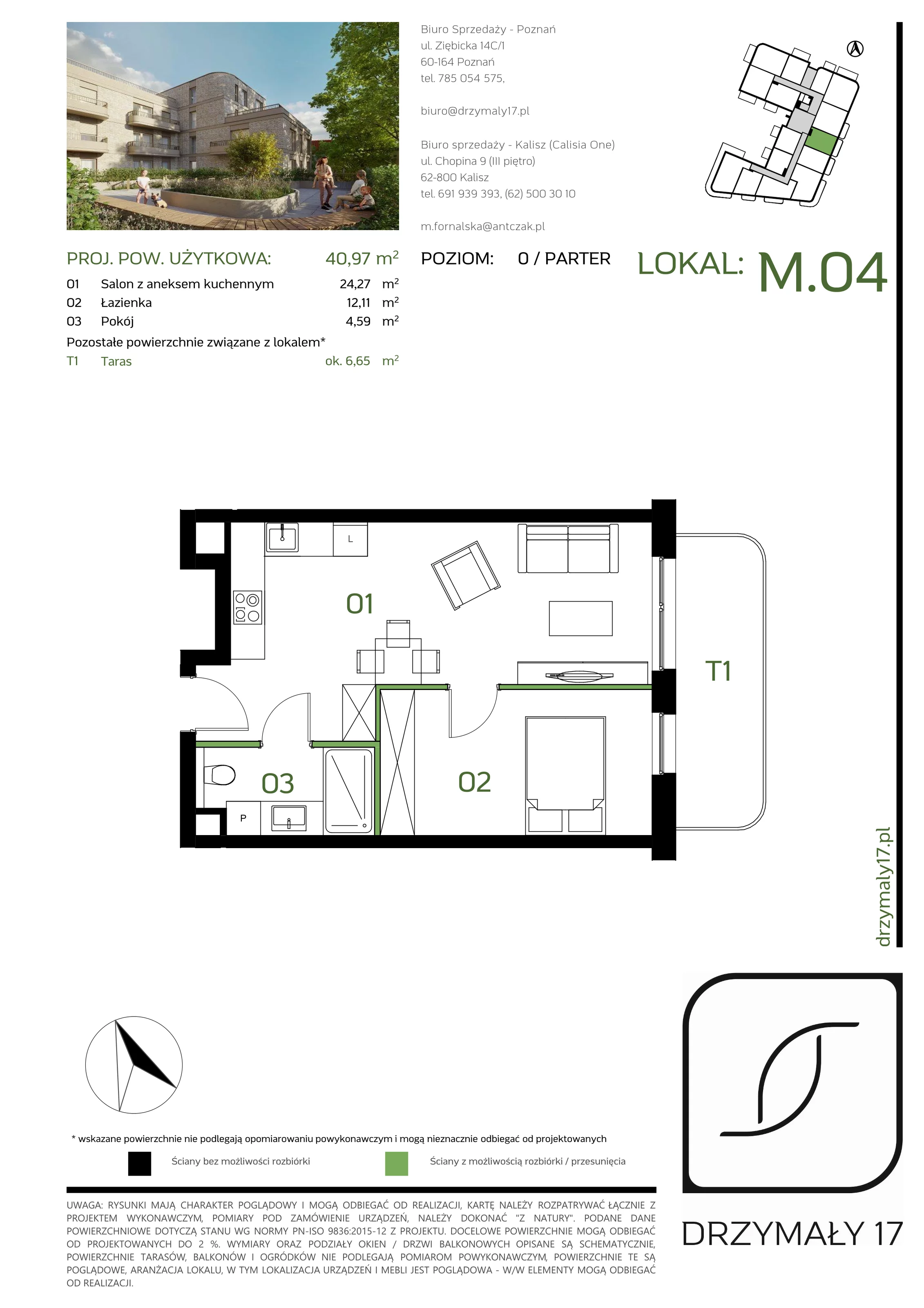 Mieszkanie 40,97 m², parter, oferta nr M/04, Drzymały 17, Poznań, Sołacz, Sołacz, ul. Drzymały 17