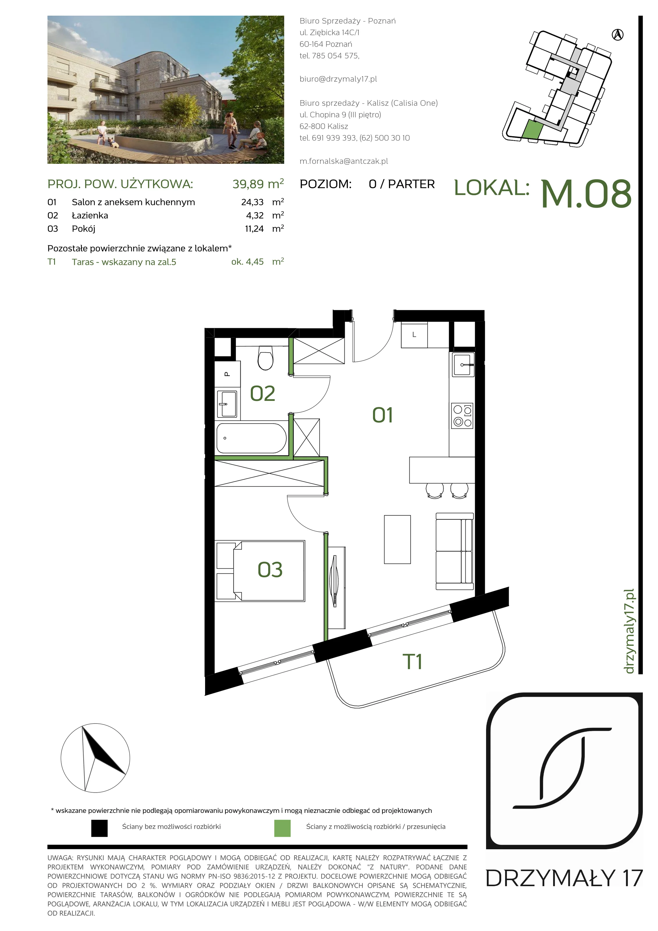 Mieszkanie 39,89 m², parter, oferta nr M/08, Drzymały 17, Poznań, Sołacz, Sołacz, ul. Drzymały 17