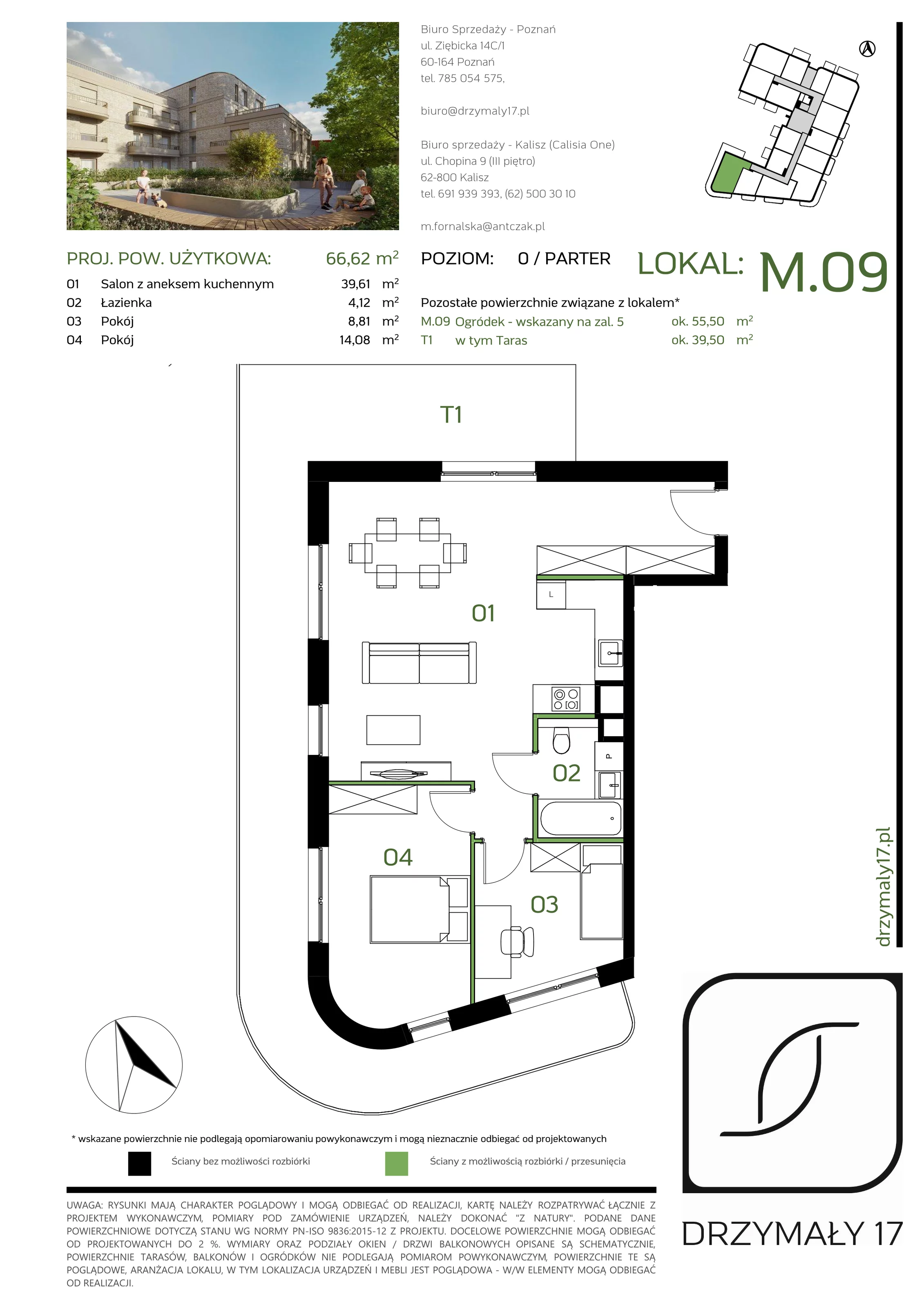 Mieszkanie 66,62 m², parter, oferta nr M/09, Drzymały 17, Poznań, Sołacz, Sołacz, ul. Drzymały 17