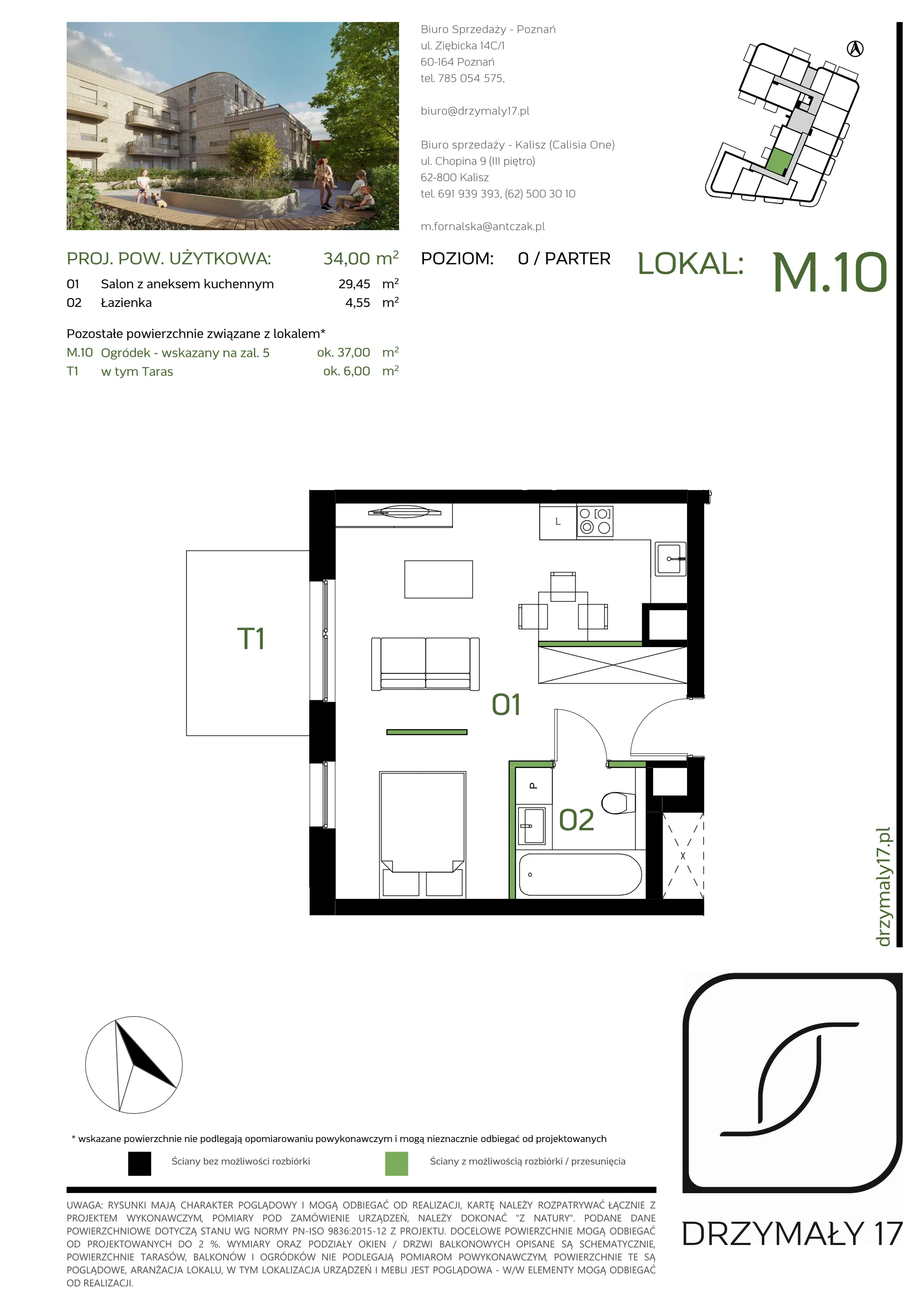 Mieszkanie 34,00 m², parter, oferta nr M/10, Drzymały 17, Poznań, Sołacz, Sołacz, ul. Drzymały 17