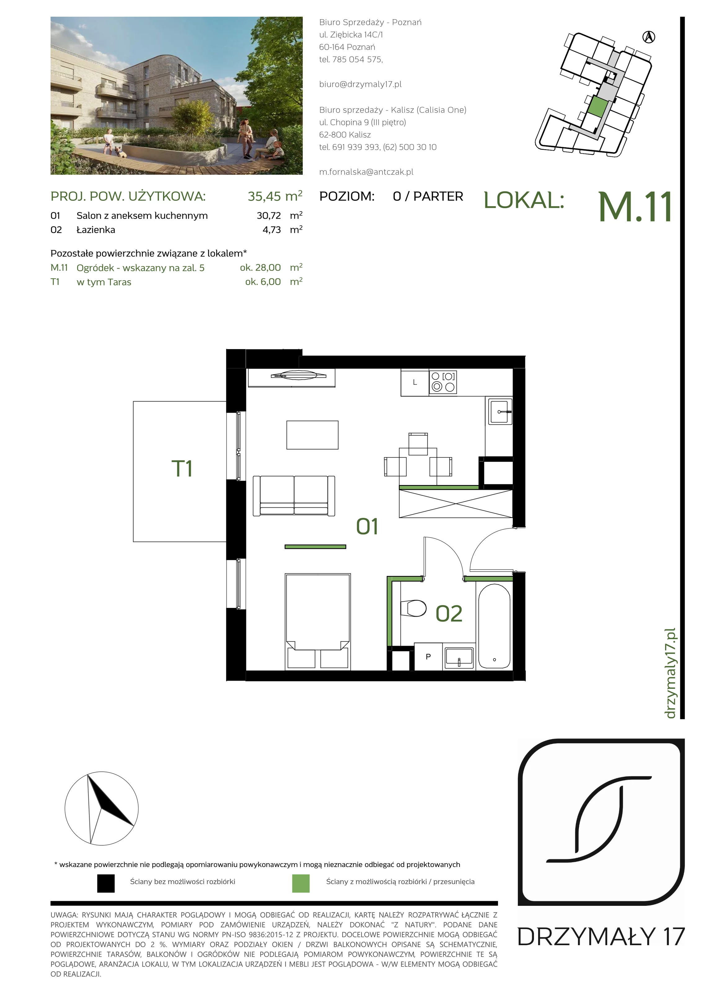 Mieszkanie 35,45 m², parter, oferta nr M/11, Drzymały 17, Poznań, Sołacz, Sołacz, ul. Drzymały 17