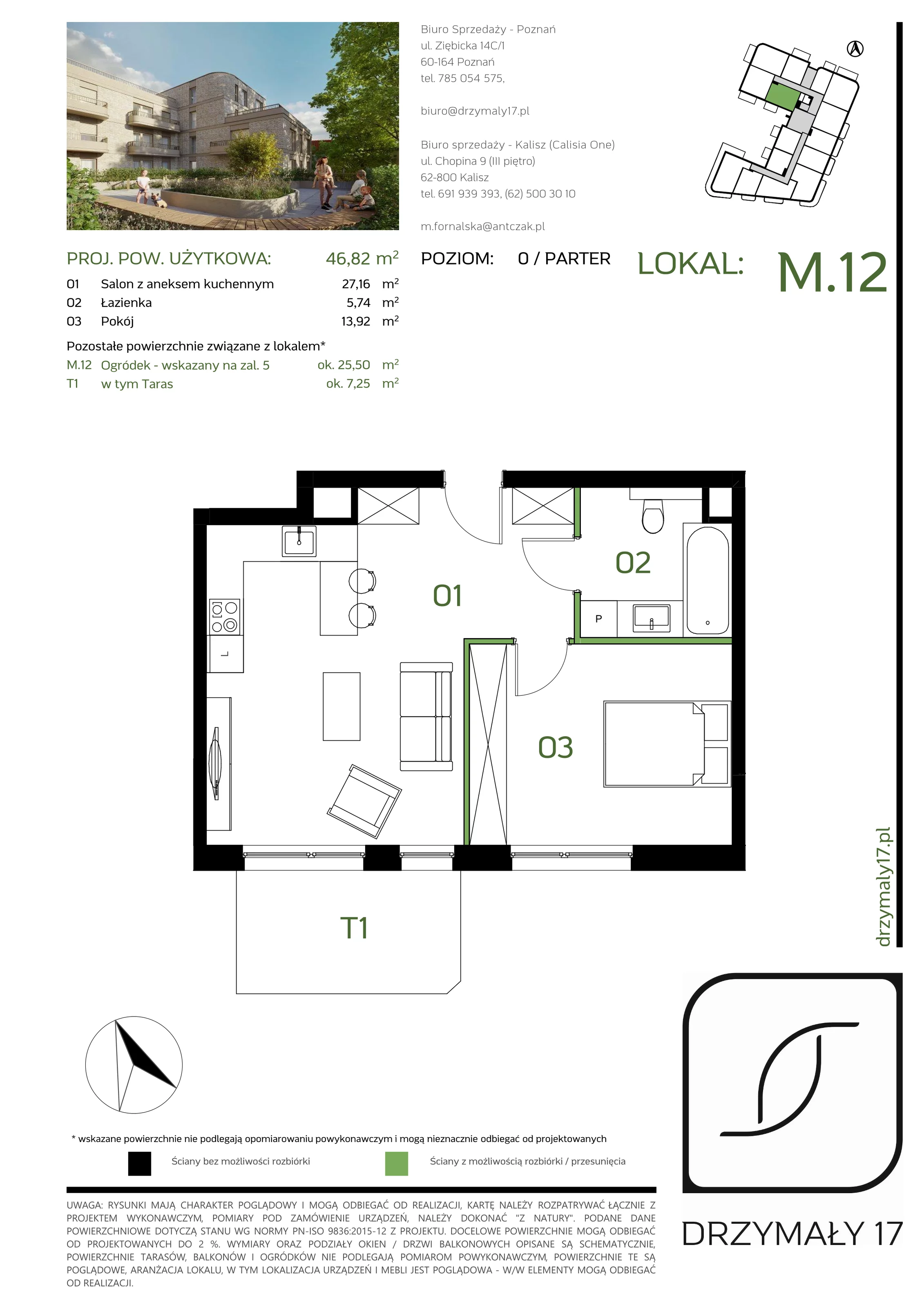 Mieszkanie 46,82 m², parter, oferta nr M/12, Drzymały 17, Poznań, Sołacz, Sołacz, ul. Drzymały 17