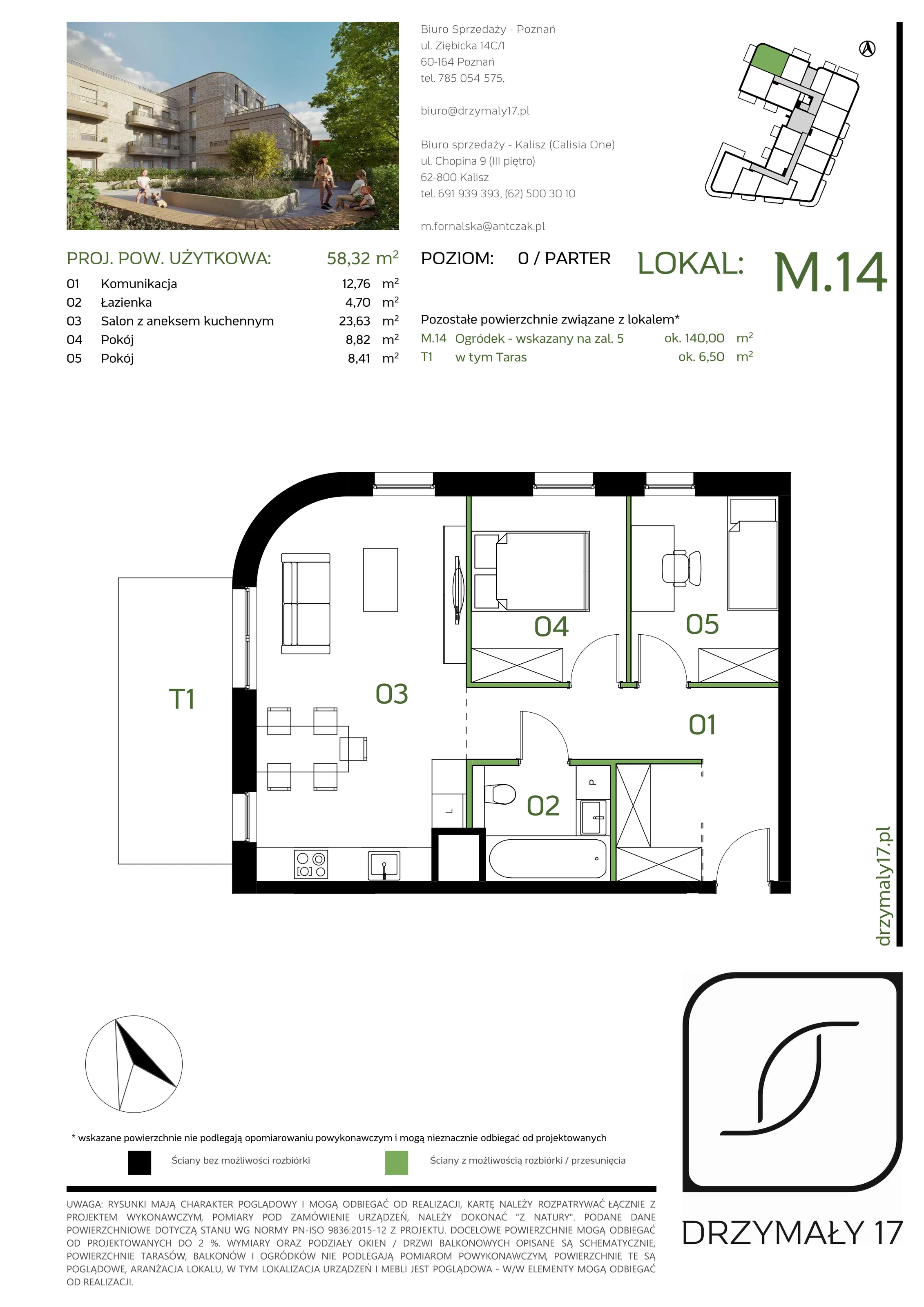 Mieszkanie 58,32 m², parter, oferta nr M/14, Drzymały 17, Poznań, Sołacz, Sołacz, ul. Drzymały 17