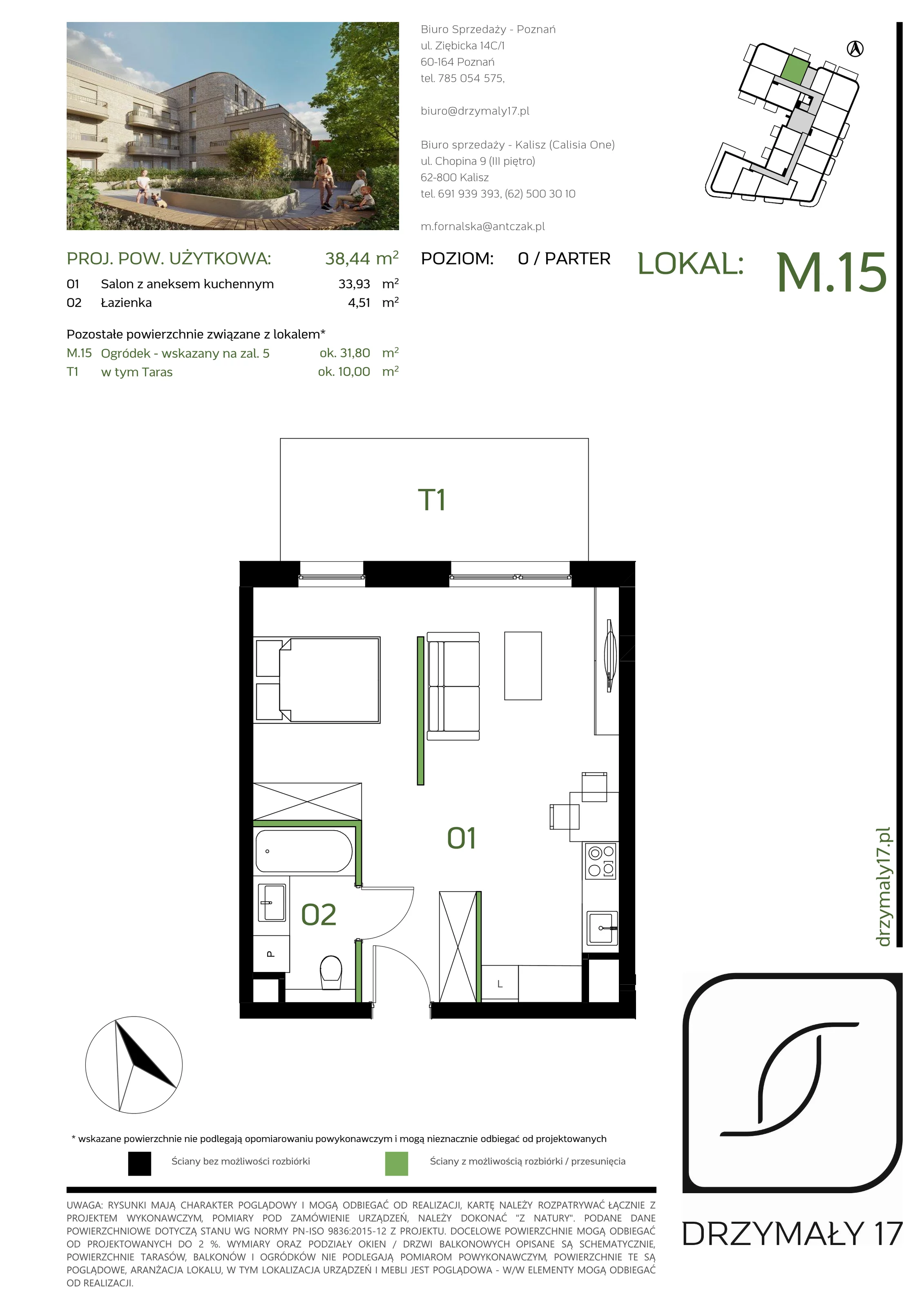 Mieszkanie 38,44 m², parter, oferta nr M/15, Drzymały 17, Poznań, Sołacz, Sołacz, ul. Drzymały 17