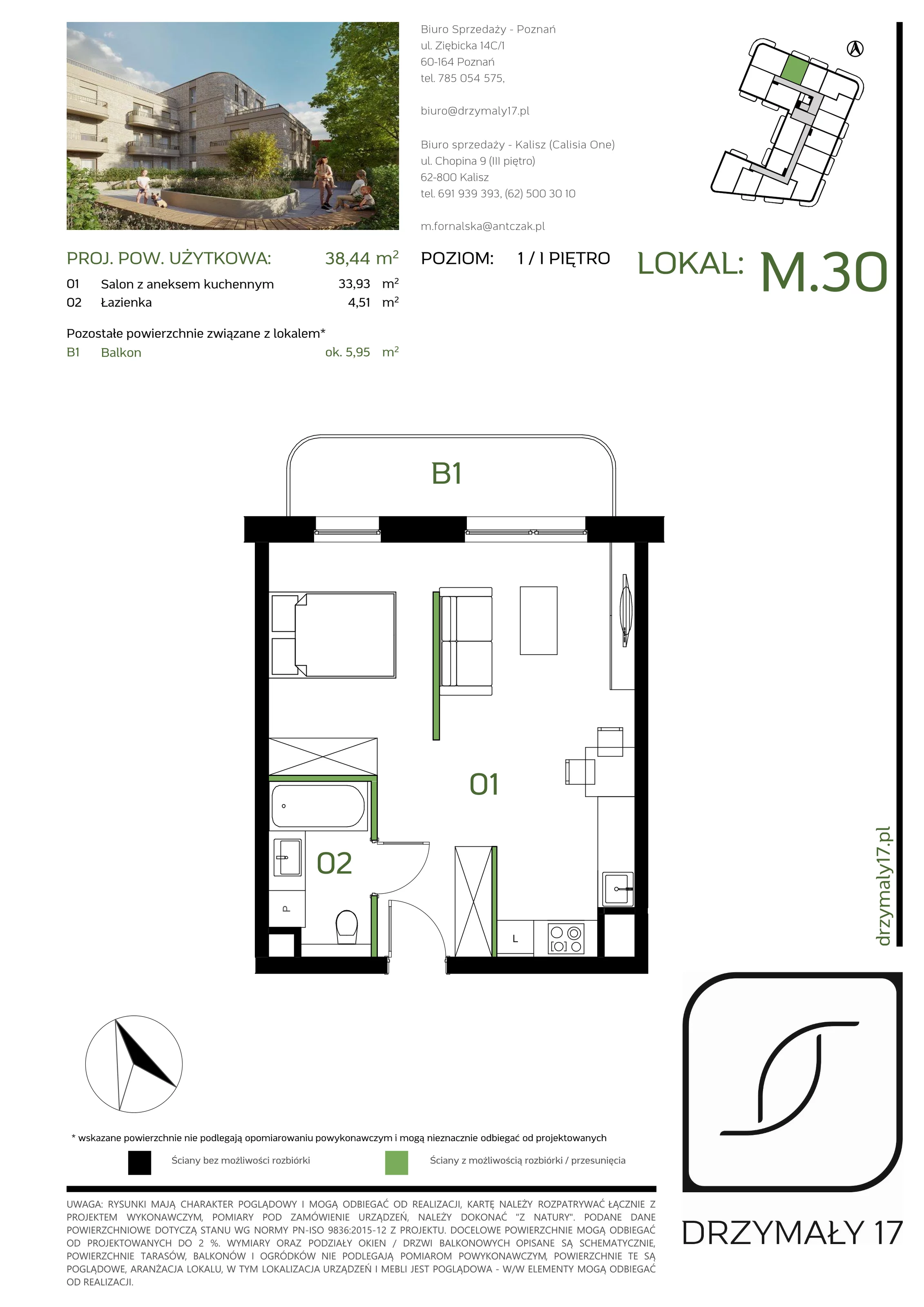 Mieszkanie 38,44 m², piętro 1, oferta nr M/30, Drzymały 17, Poznań, Sołacz, Sołacz, ul. Drzymały 17