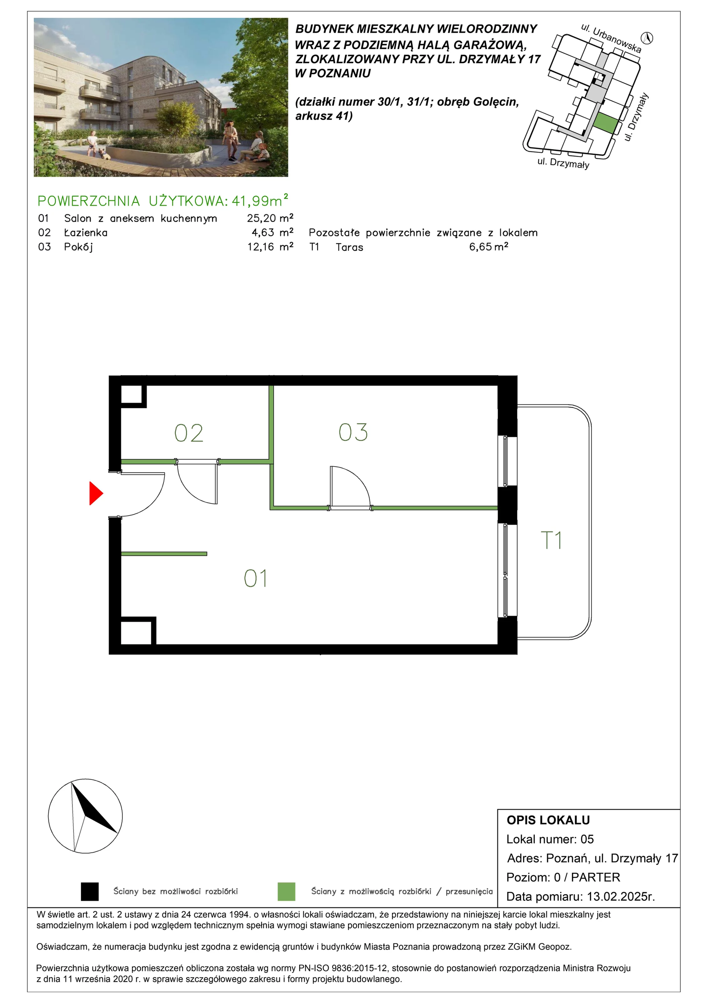 2 pokoje, mieszkanie 41,98 m², parter, oferta nr M/05, Drzymały 17, Poznań, Sołacz, Sołacz, ul. Drzymały 17