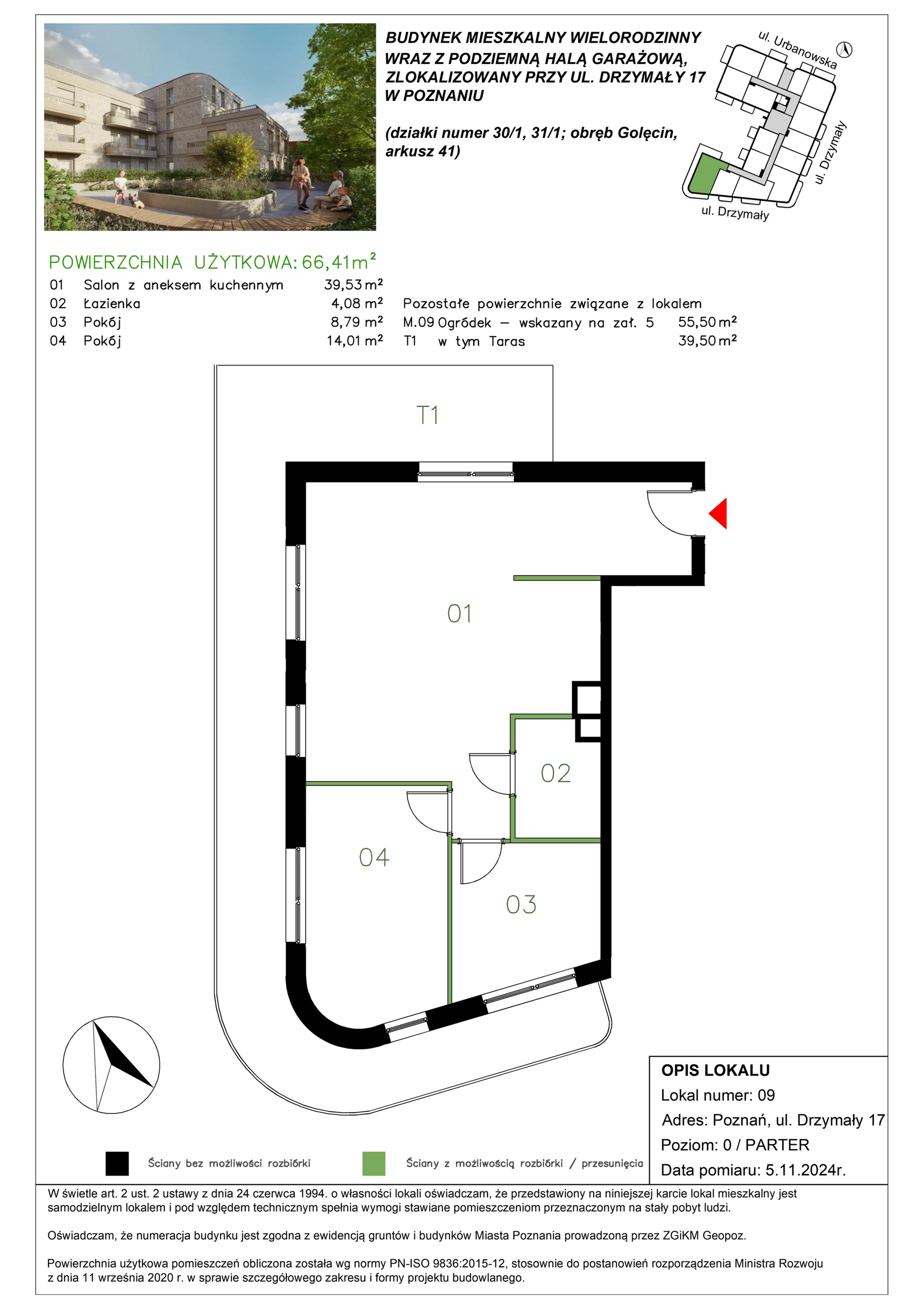 3 pokoje, mieszkanie 66,62 m², parter, oferta nr M/09, Drzymały 17, Poznań, Sołacz, Sołacz, ul. Drzymały 17