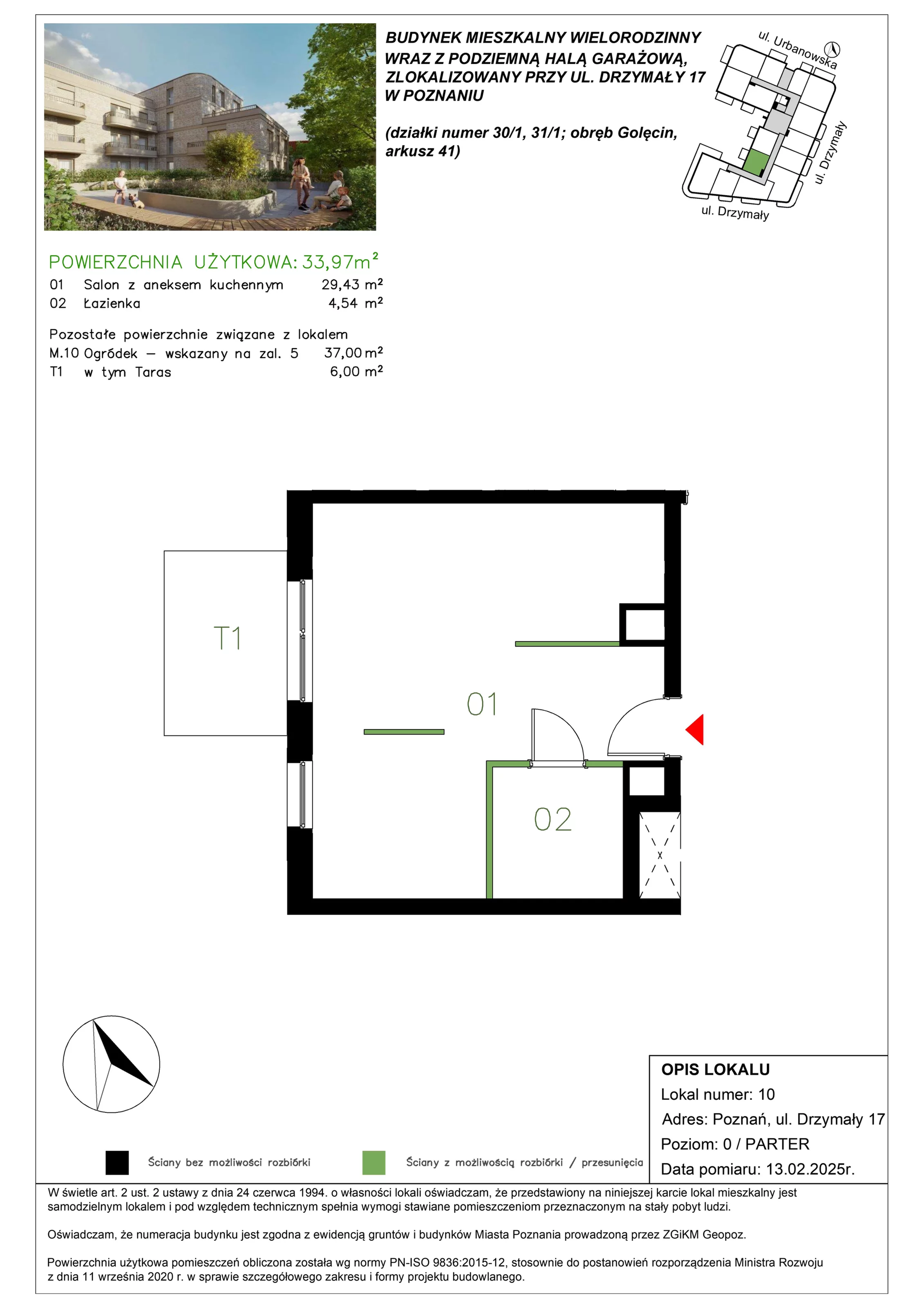 1 pokój, mieszkanie 34,00 m², parter, oferta nr M/10, Drzymały 17, Poznań, Sołacz, Sołacz, ul. Drzymały 17