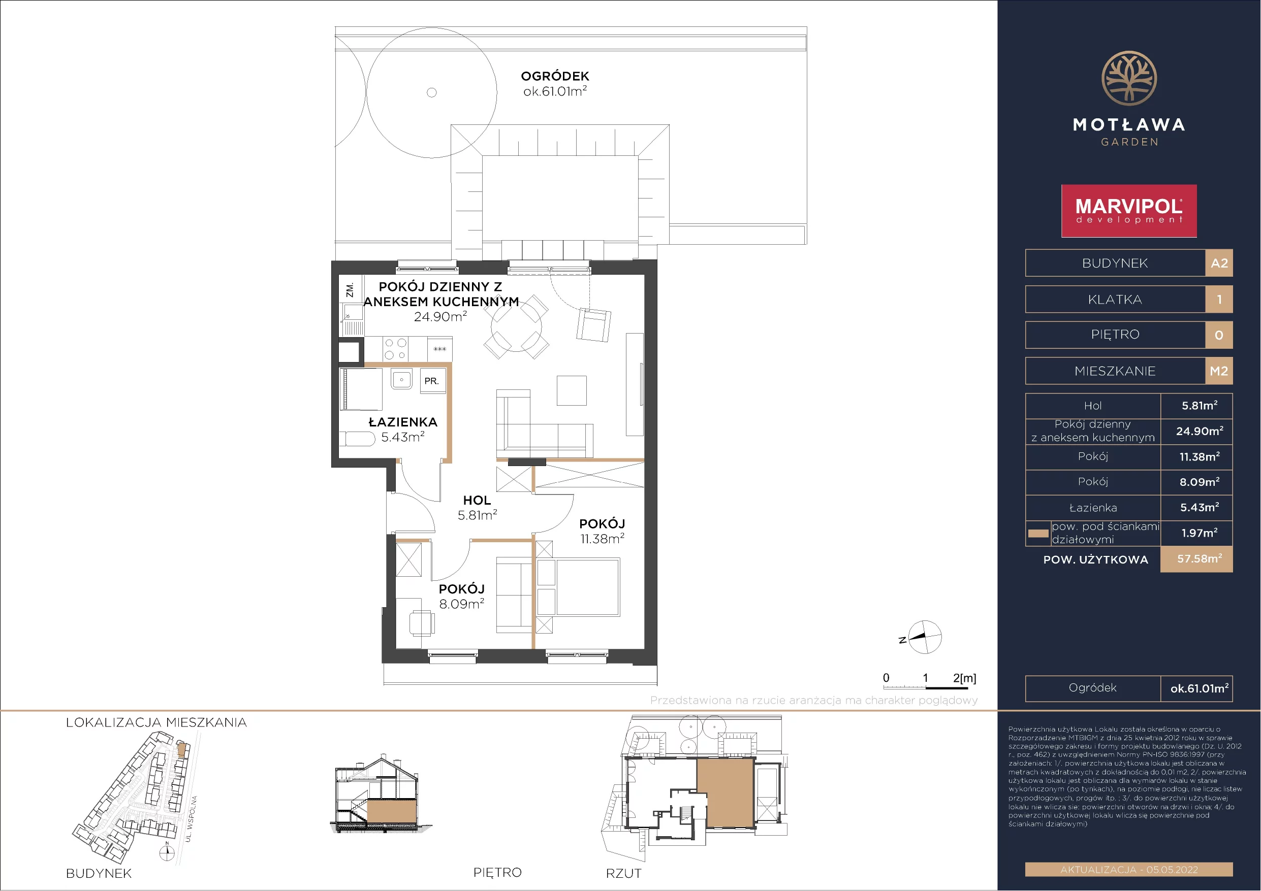 3 pokoje, mieszkanie 57,66 m², parter, oferta nr A2-M2, Motława Garden, Gdańsk, Olszynka, ul. Wspólna 3