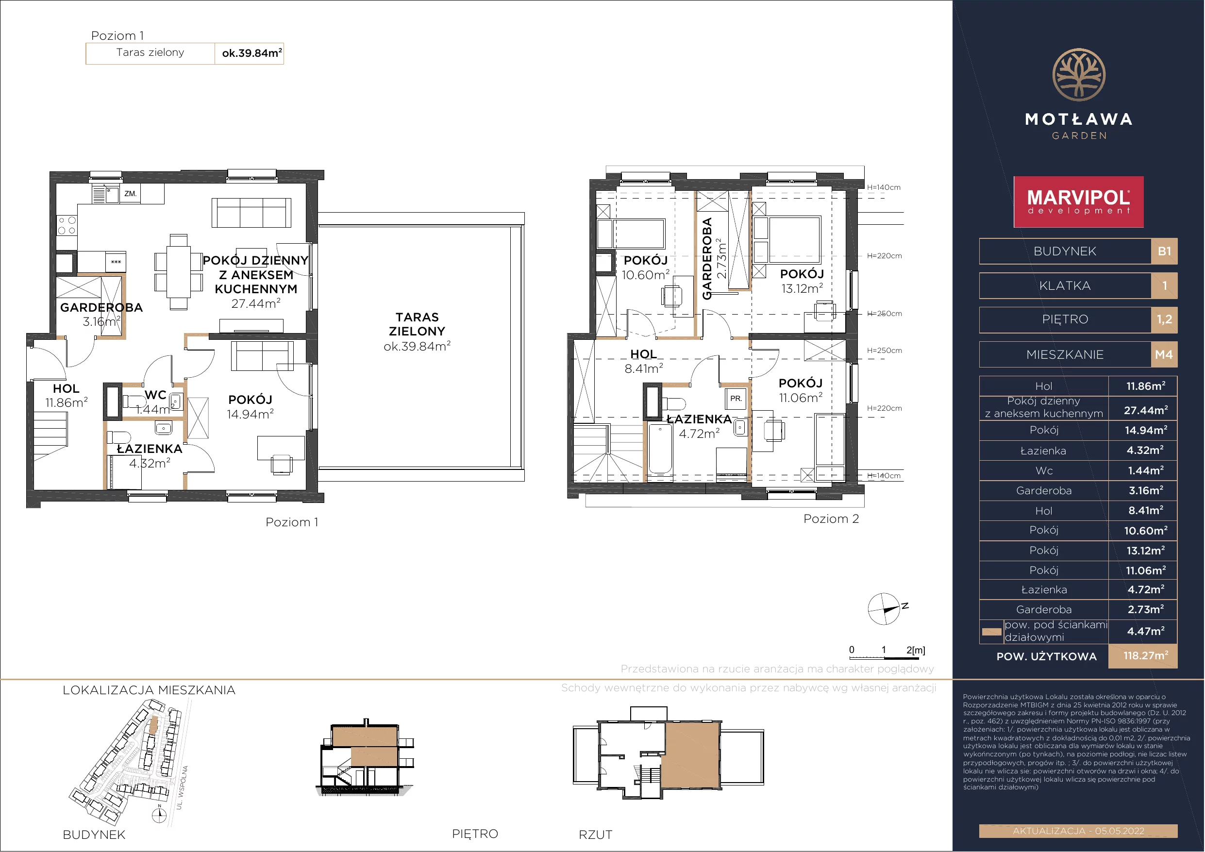 5 pokoi, mieszkanie 119,27 m², piętro 1, oferta nr B1-M4, Motława Garden, Gdańsk, Olszynka, ul. Wspólna 3