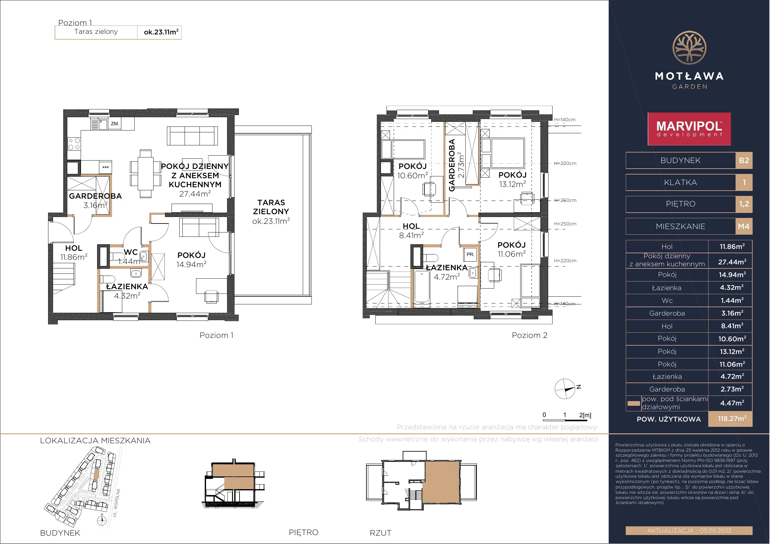 5 pokoi, mieszkanie 119,30 m², piętro 1, oferta nr B2-M4, Motława Garden, Gdańsk, Olszynka, ul. Wspólna 3