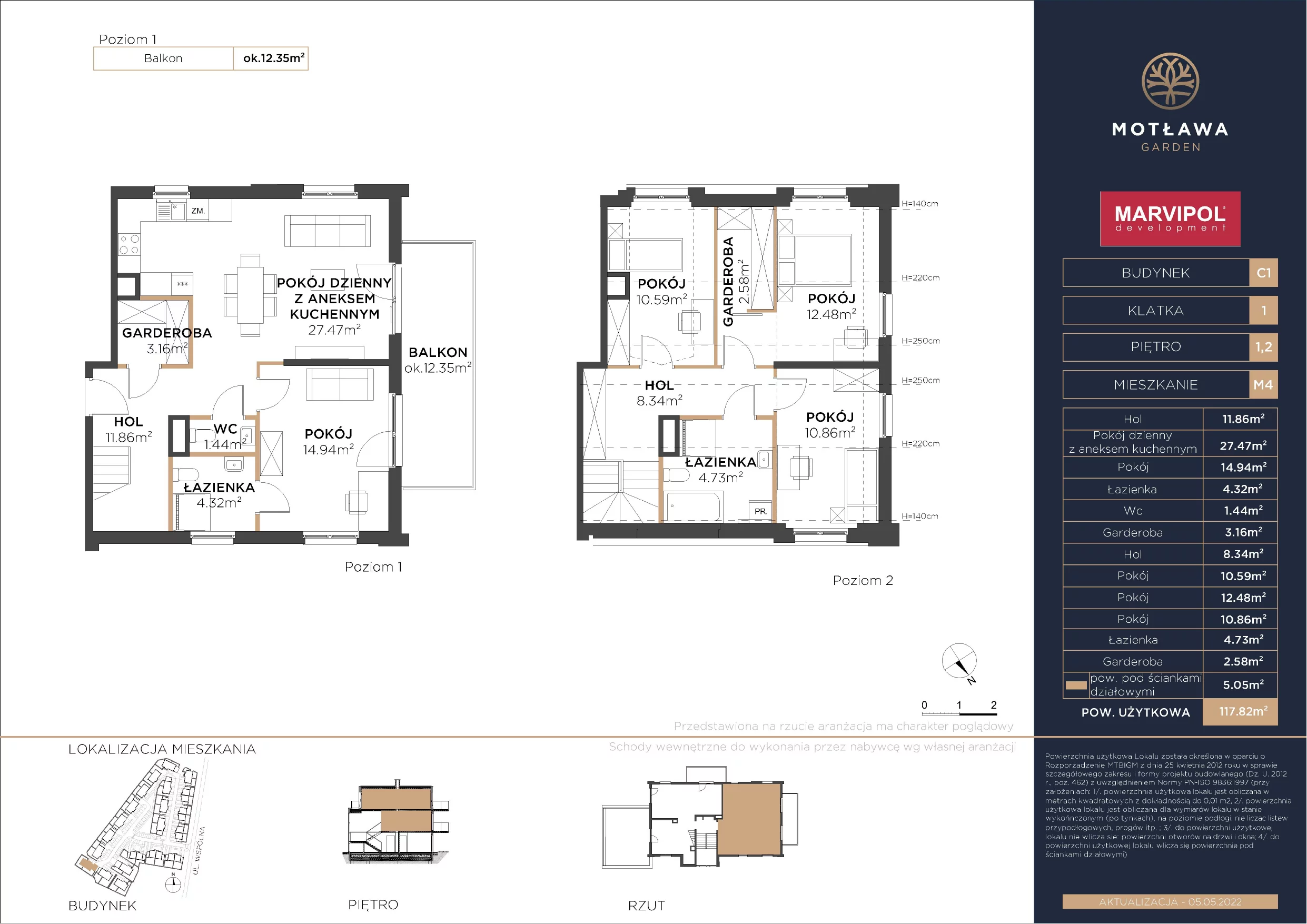 5 pokoi, mieszkanie 118,15 m², piętro 1, oferta nr C1-M4, Motława Garden, Gdańsk, Olszynka, ul. Wspólna 3