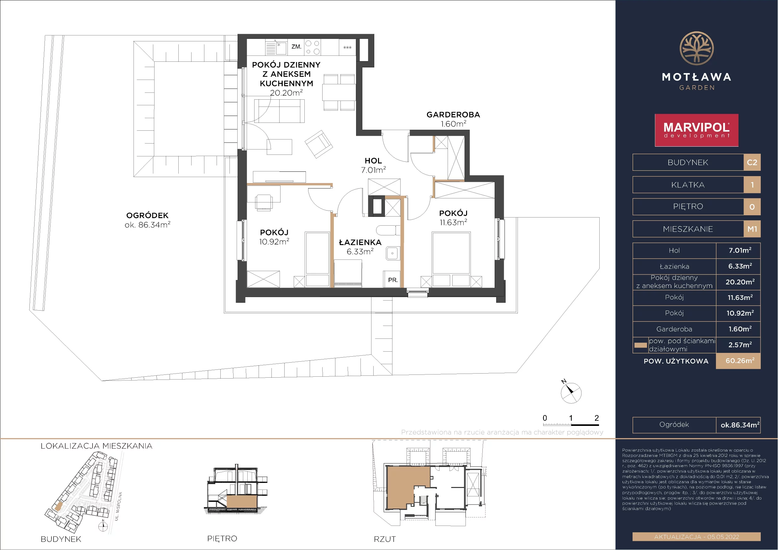 3 pokoje, mieszkanie 60,10 m², parter, oferta nr C2-M1, Motława Garden, Gdańsk, Olszynka, ul. Wspólna 3