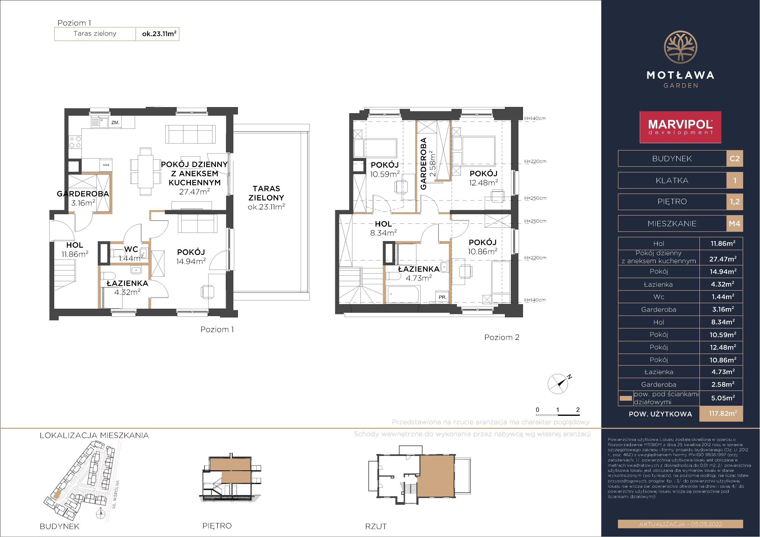 5 pokoi, mieszkanie 117,62 m², piętro 1, oferta nr C2-M4, Motława Garden, Gdańsk, Olszynka, ul. Wspólna 3