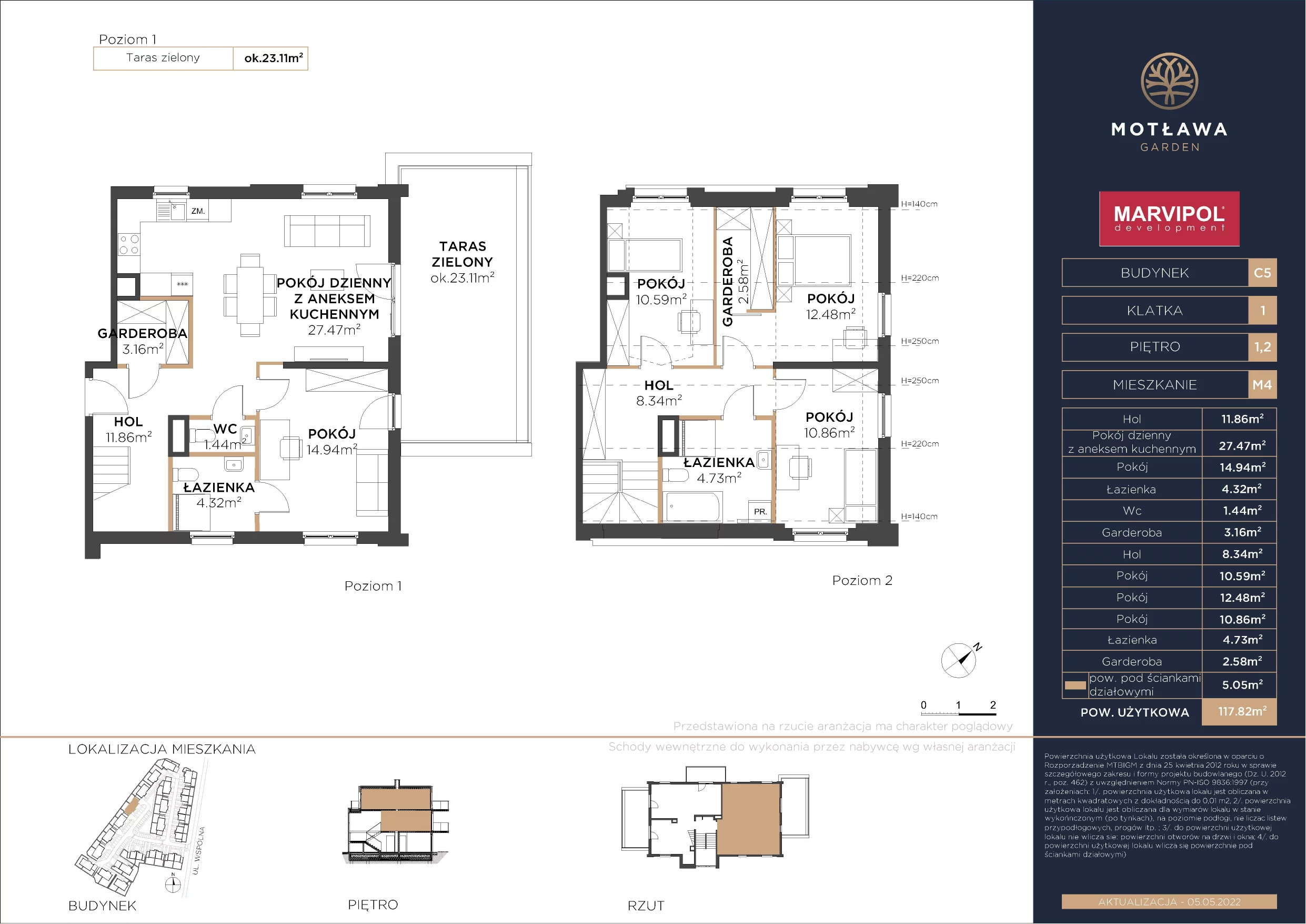 5 pokoi, mieszkanie 117,36 m², piętro 1, oferta nr C5-M4, Motława Garden, Gdańsk, Olszynka, ul. Wspólna 3