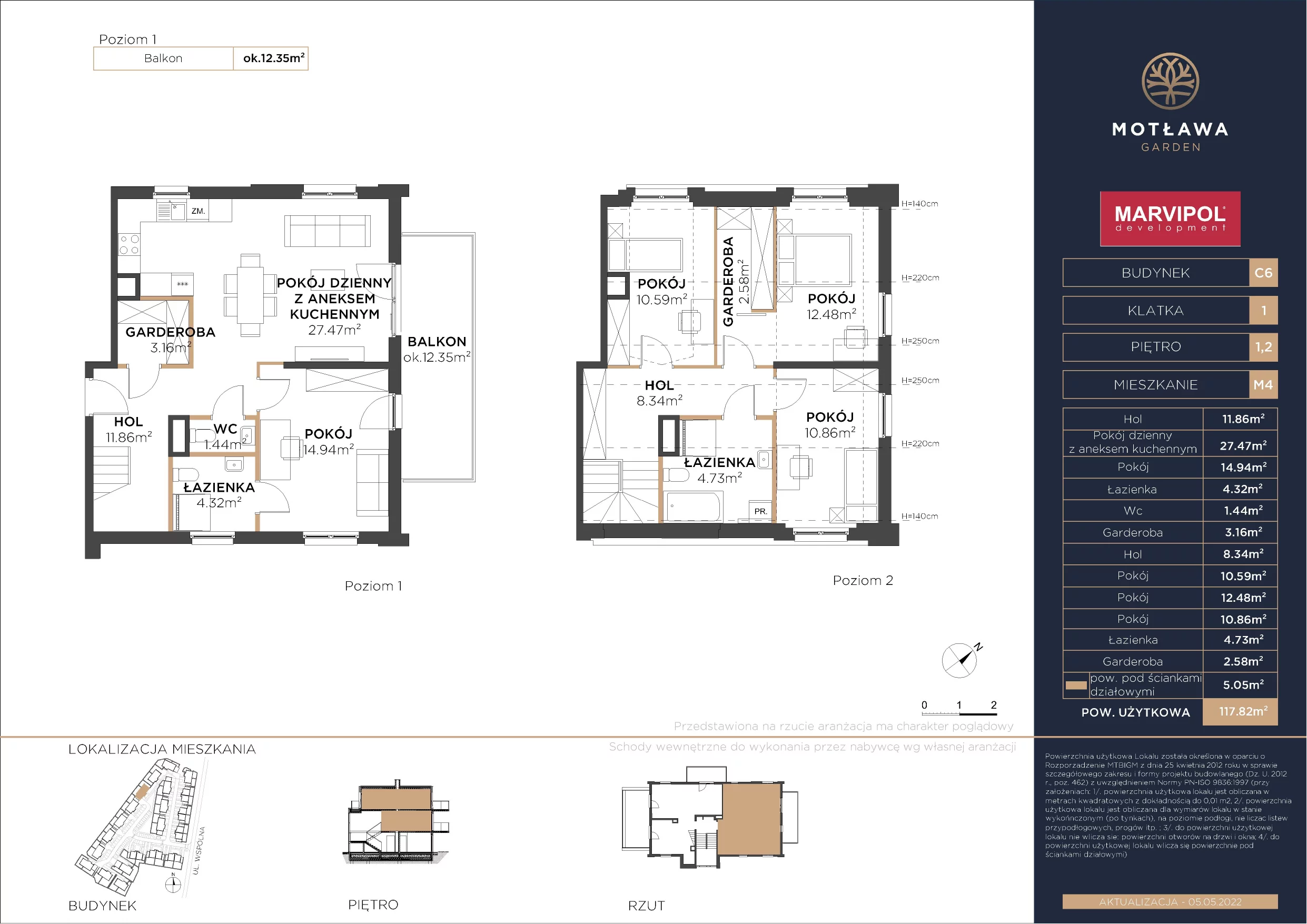 5 pokoi, mieszkanie 117,72 m², piętro 1, oferta nr C6-M4, Motława Garden, Gdańsk, Olszynka, ul. Wspólna 3