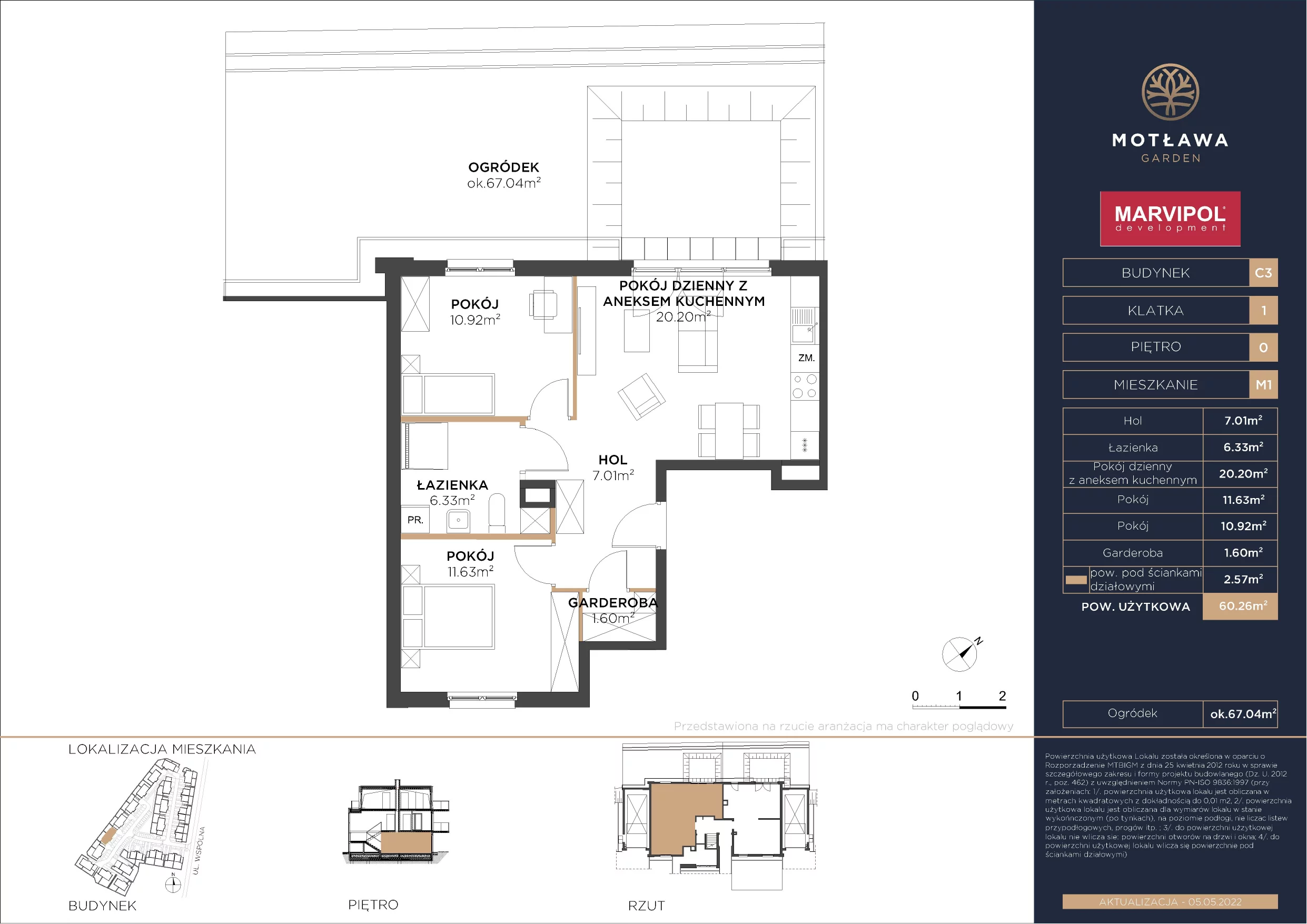 3 pokoje, mieszkanie 59,88 m², parter, oferta nr C3-M1, Motława Garden, Gdańsk, Olszynka, ul. Wspólna 3