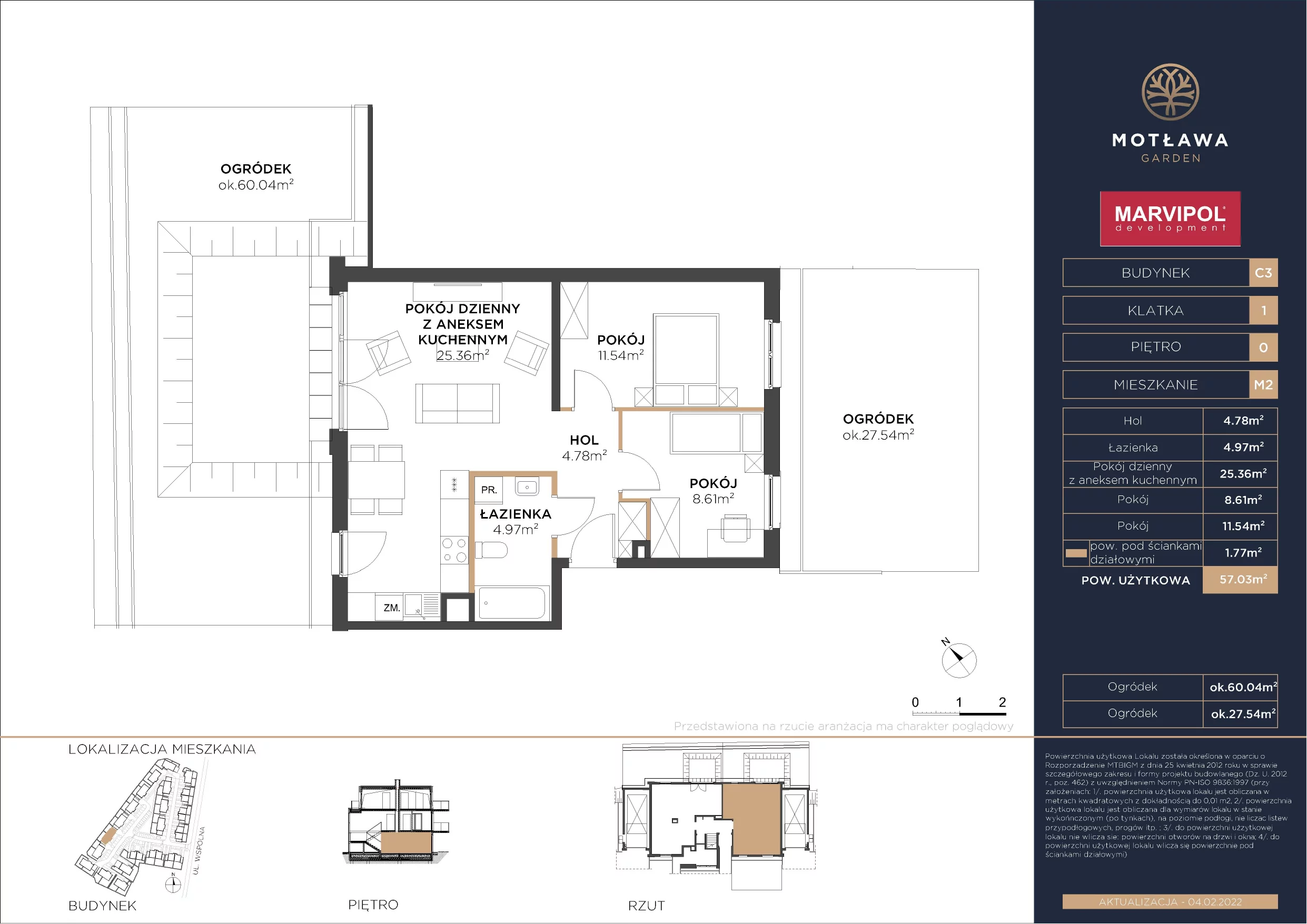 3 pokoje, mieszkanie 57,03 m², parter, oferta nr C3-M2, Motława Garden, Gdańsk, Olszynka, ul. Wspólna 3