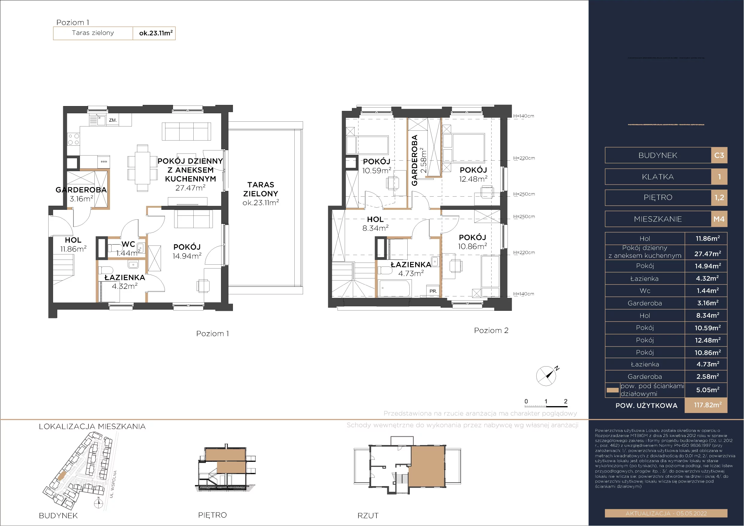 5 pokoi, mieszkanie 117,70 m², piętro 1, oferta nr C3-M4, Motława Garden, Gdańsk, Olszynka, ul. Wspólna 3