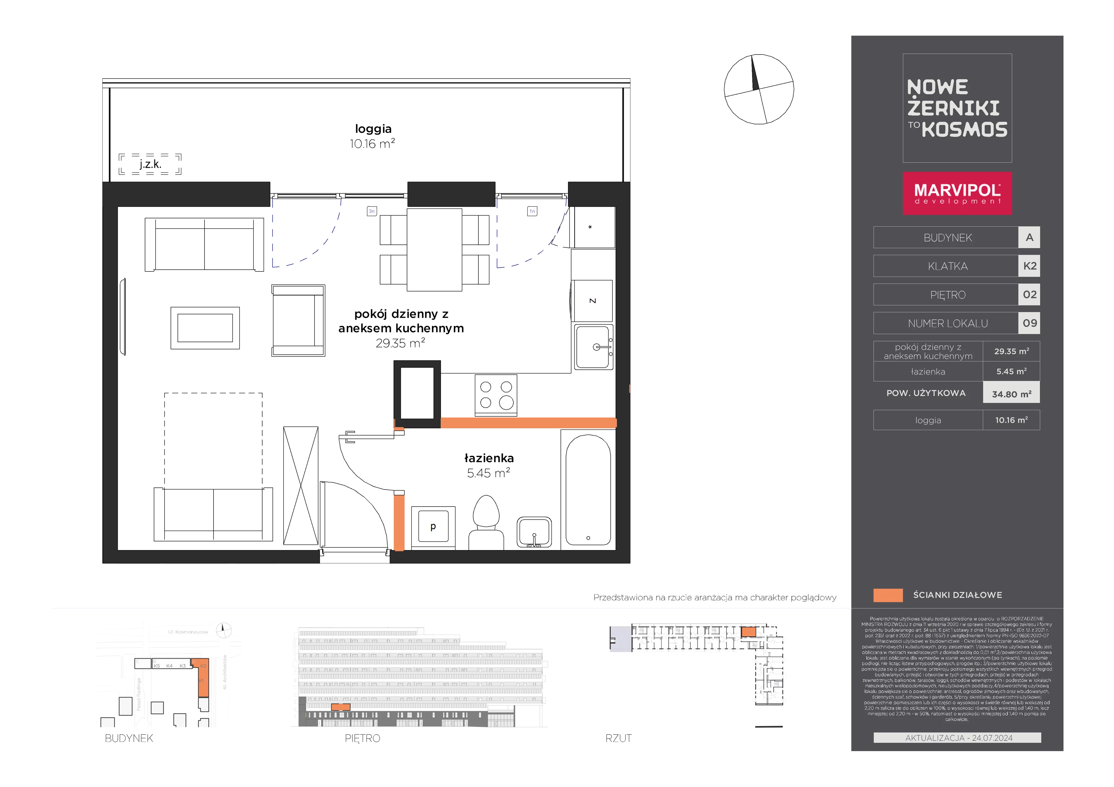 1 pokój, mieszkanie 34,80 m², piętro 2, oferta nr A/A-02-09-K2, Nowe Żerniki to KOSMOS, Wrocław, Żerniki, ul. Kosmonautów / al. Architektów