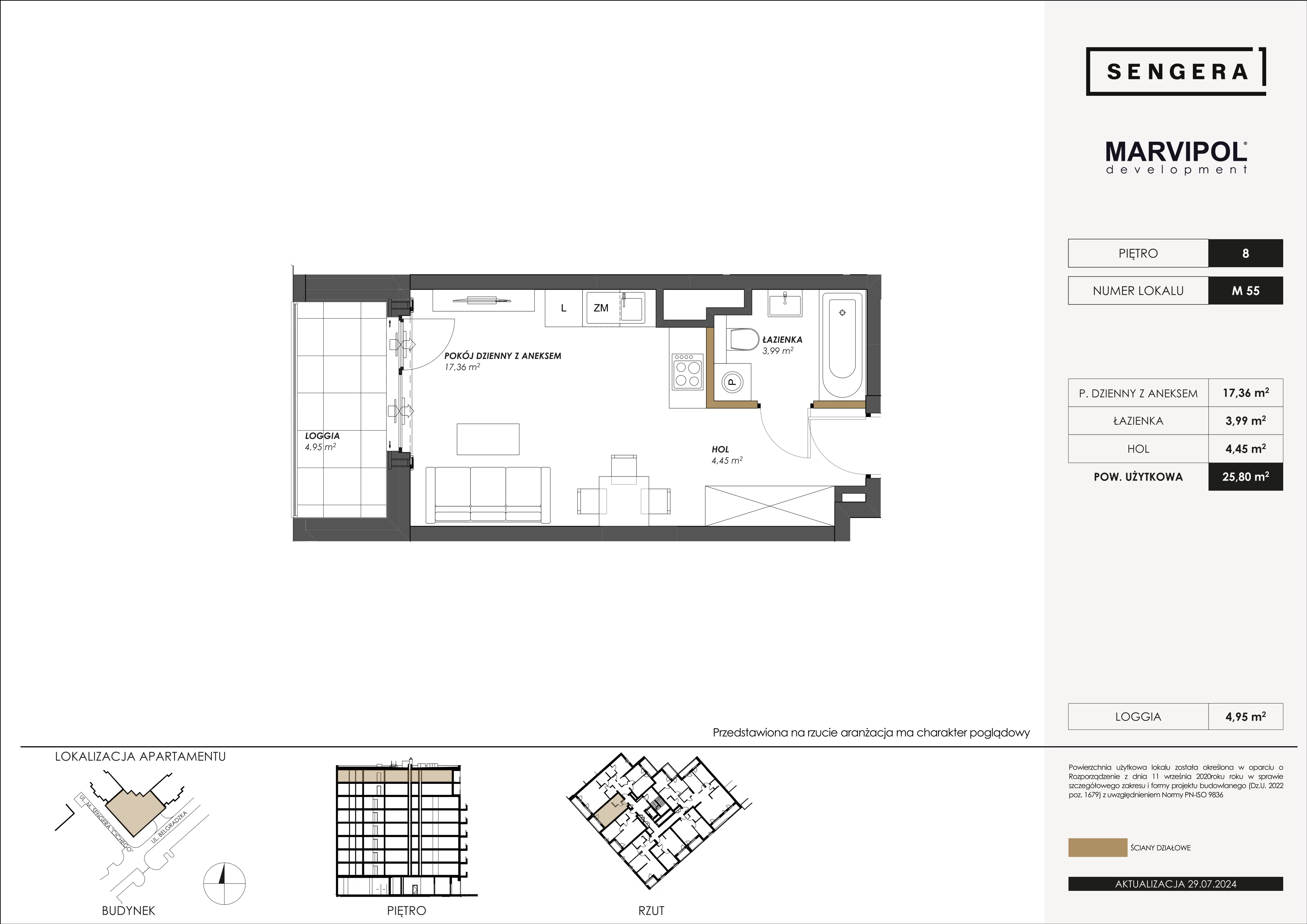 1 pokój, apartament 25,80 m², piętro 8, oferta nr 1/M55, Sengera 1, Warszawa, Ursynów, Natolin, ul. Mariana Sengera „Cichego” 1