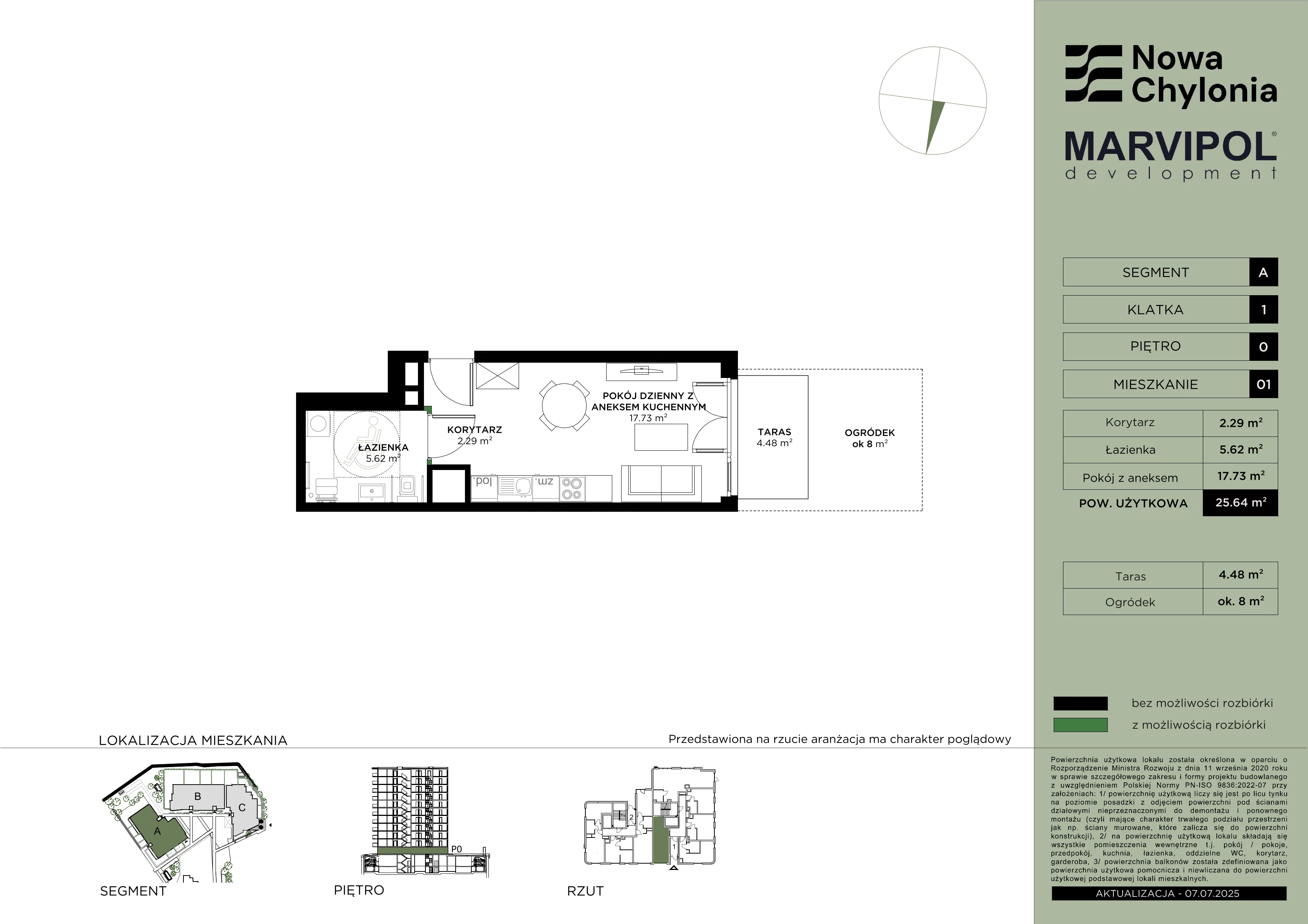 1 pokój, mieszkanie 25,64 m², parter, oferta nr A/A1-0-01, Nowa Chylonia, Gdynia, Chylonia, Chylonia, ul. Pucka 4
