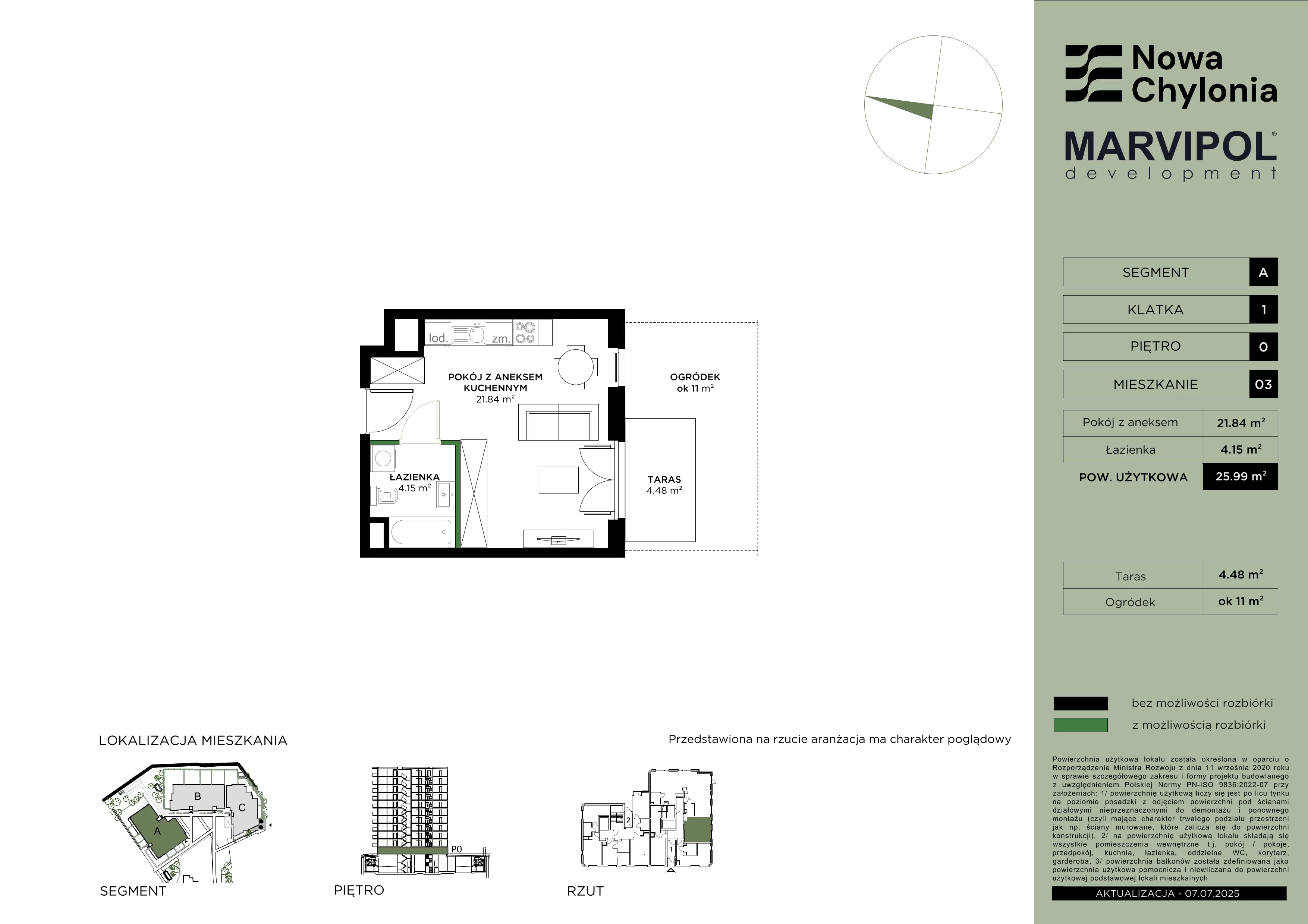 1 pokój, mieszkanie 25,99 m², parter, oferta nr A/A1-0-03, Nowa Chylonia, Gdynia, Chylonia, Chylonia, ul. Pucka 4