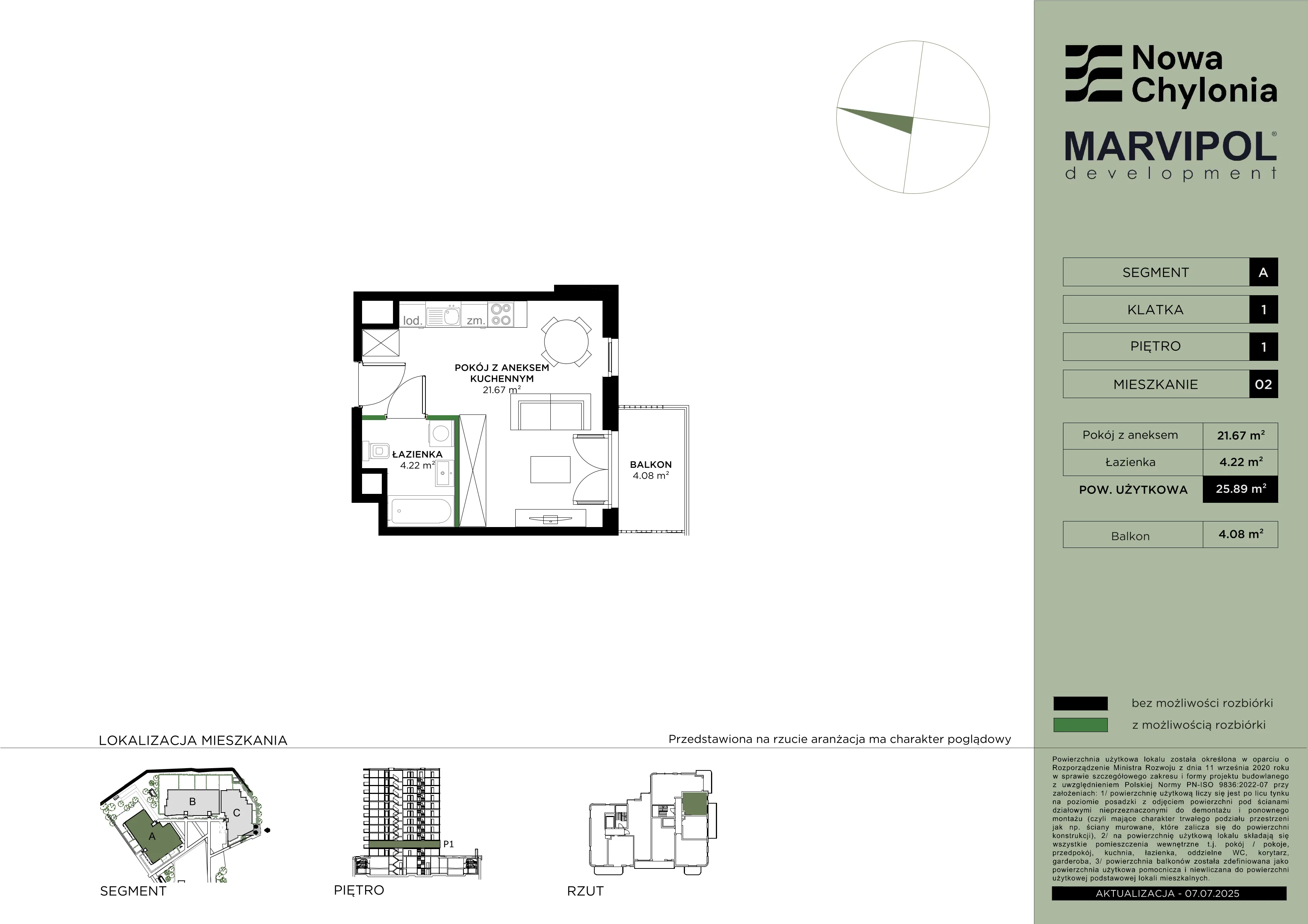 1 pokój, mieszkanie 25,89 m², piętro 1, oferta nr A/A1-1-02, Nowa Chylonia, Gdynia, Chylonia, Chylonia, ul. Pucka 4
